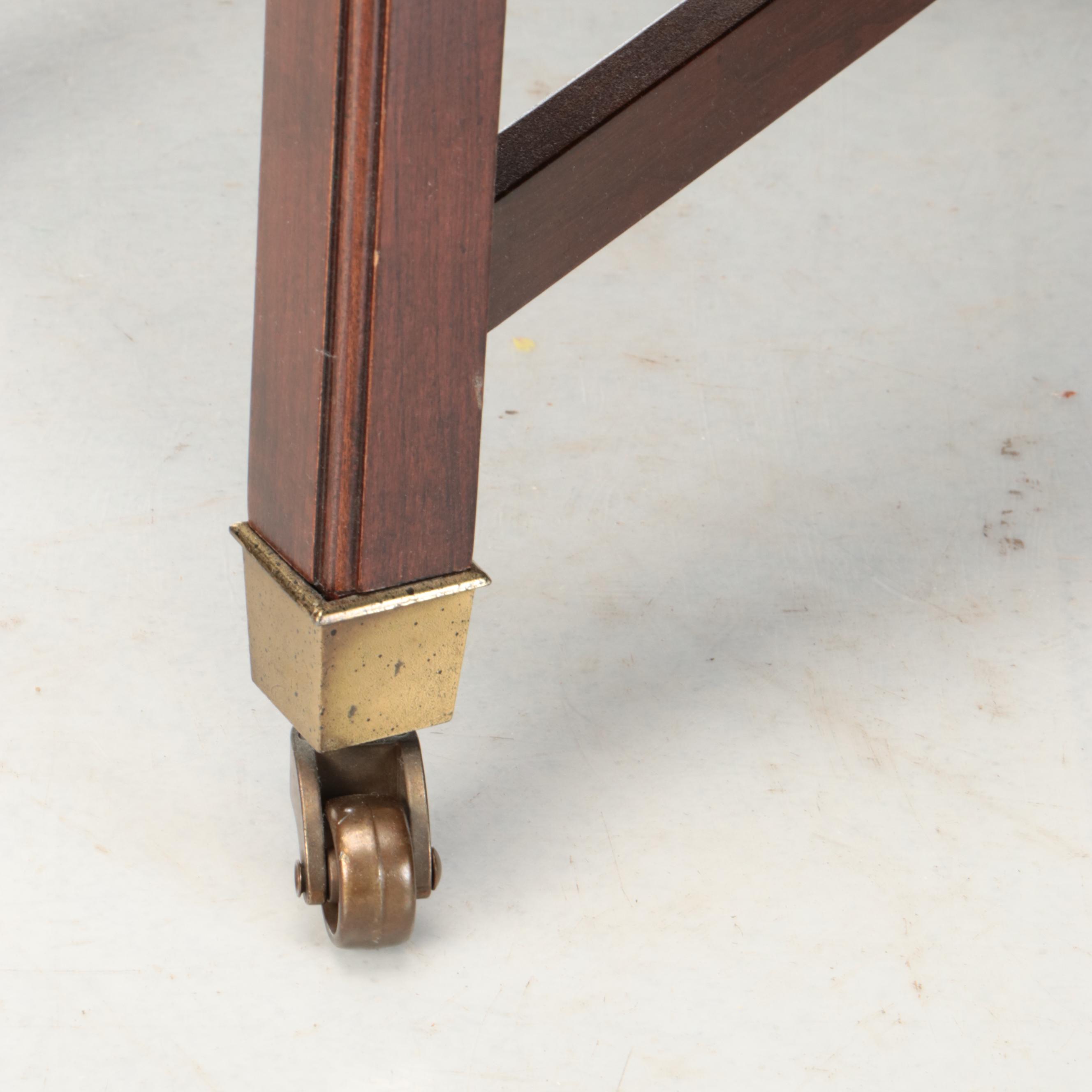 Ethan Allen Chippendale Style Brass Mount Cherry Magazine Rack on Casters