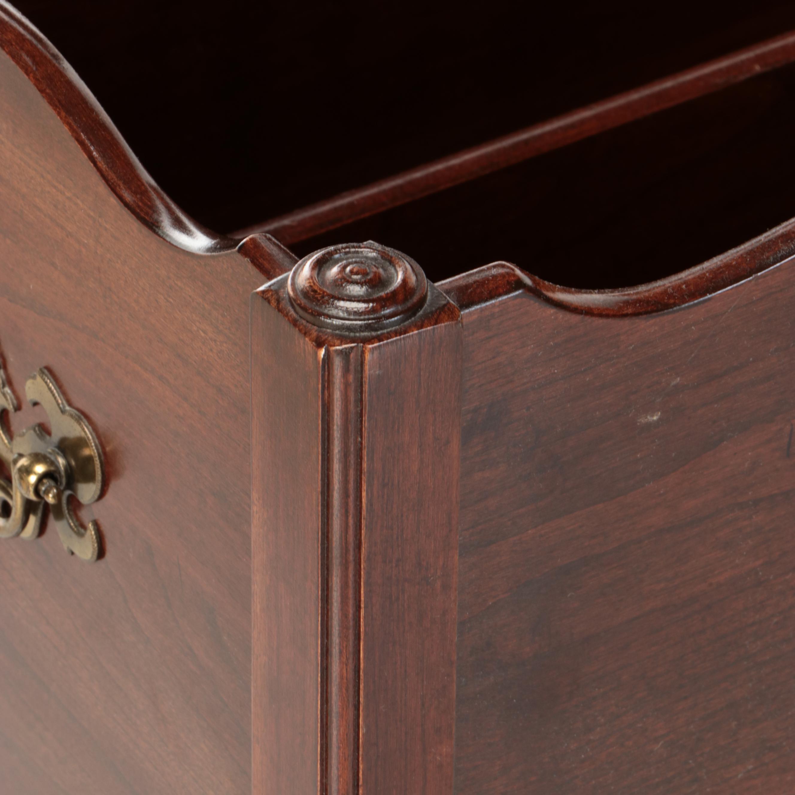 Ethan Allen Chippendale Style Brass Mount Cherry Magazine Rack on Casters