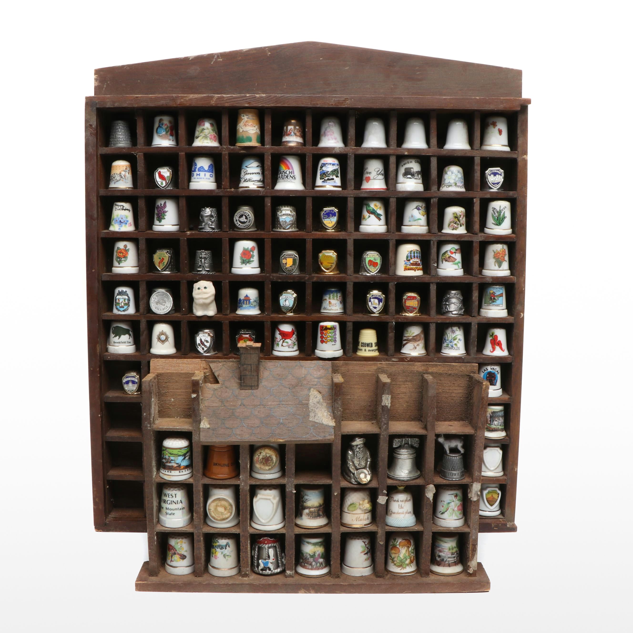 Kansas, Australia, Colorado with Other Novelty Thimbles on Shelf