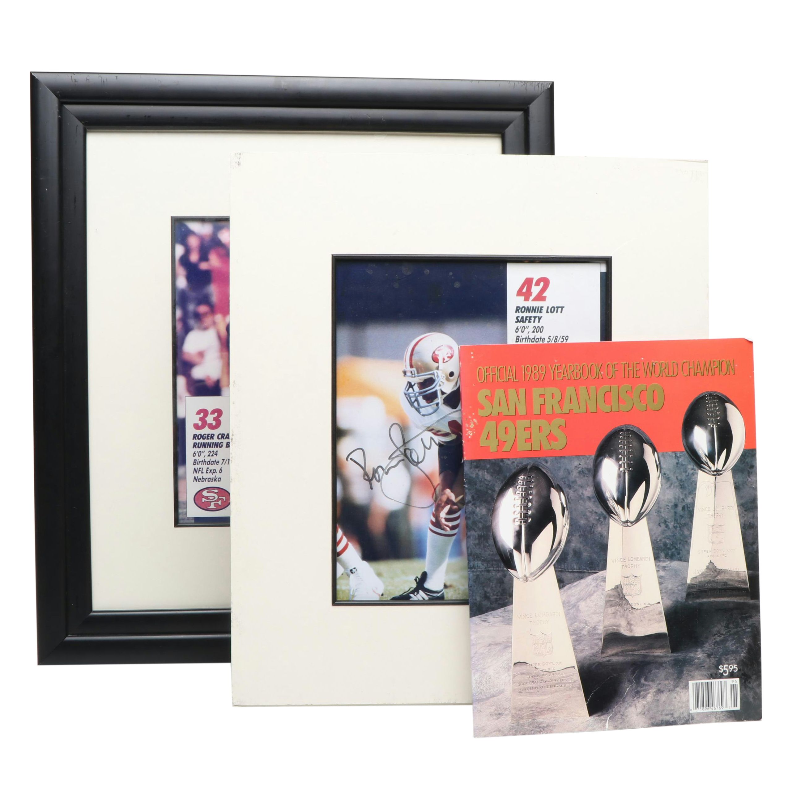 Ronnie Lott and Roger Craig Signed Photos with San Francisco 49ers 1989 Yearbook