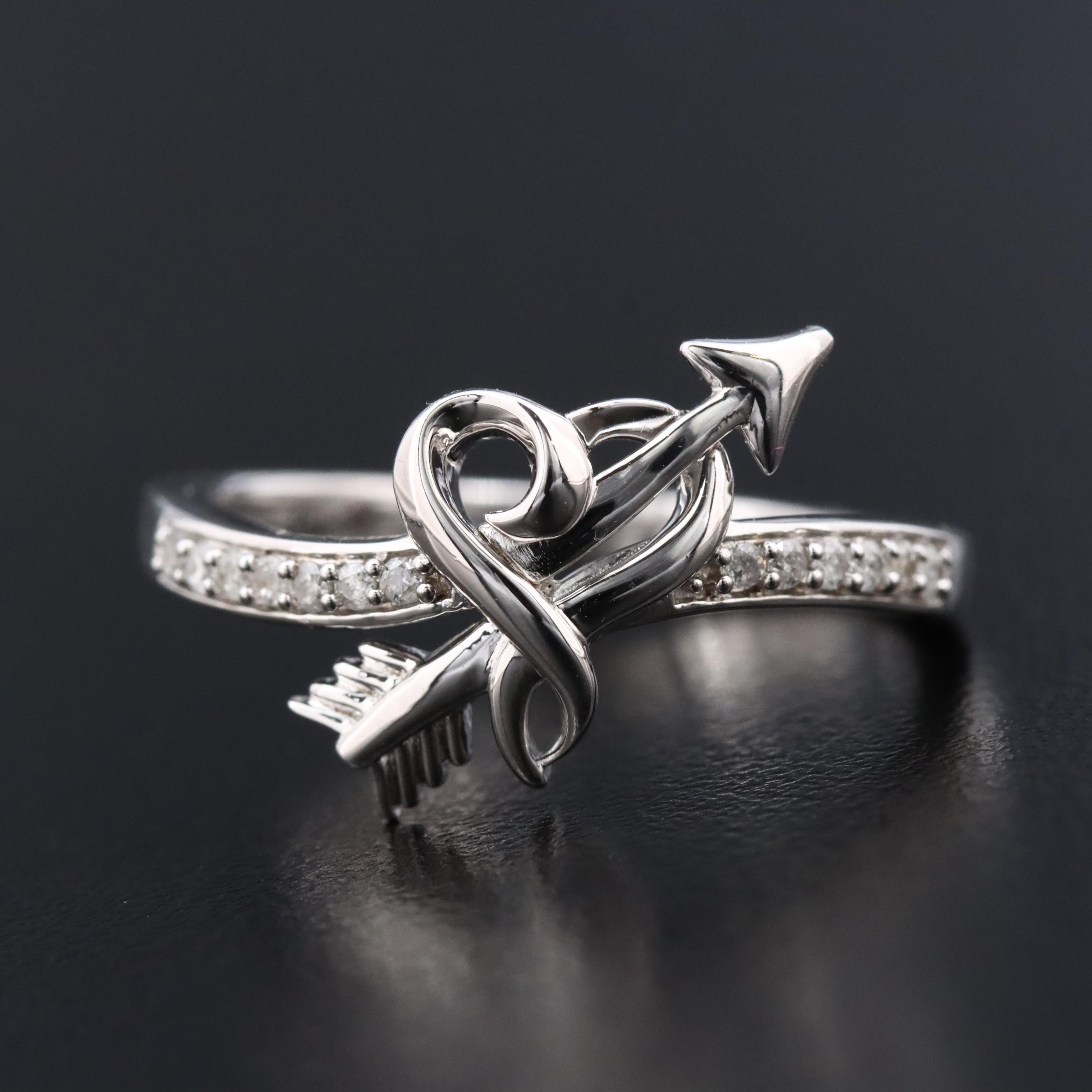 Sterling Diamond Heart and Arrow Ring