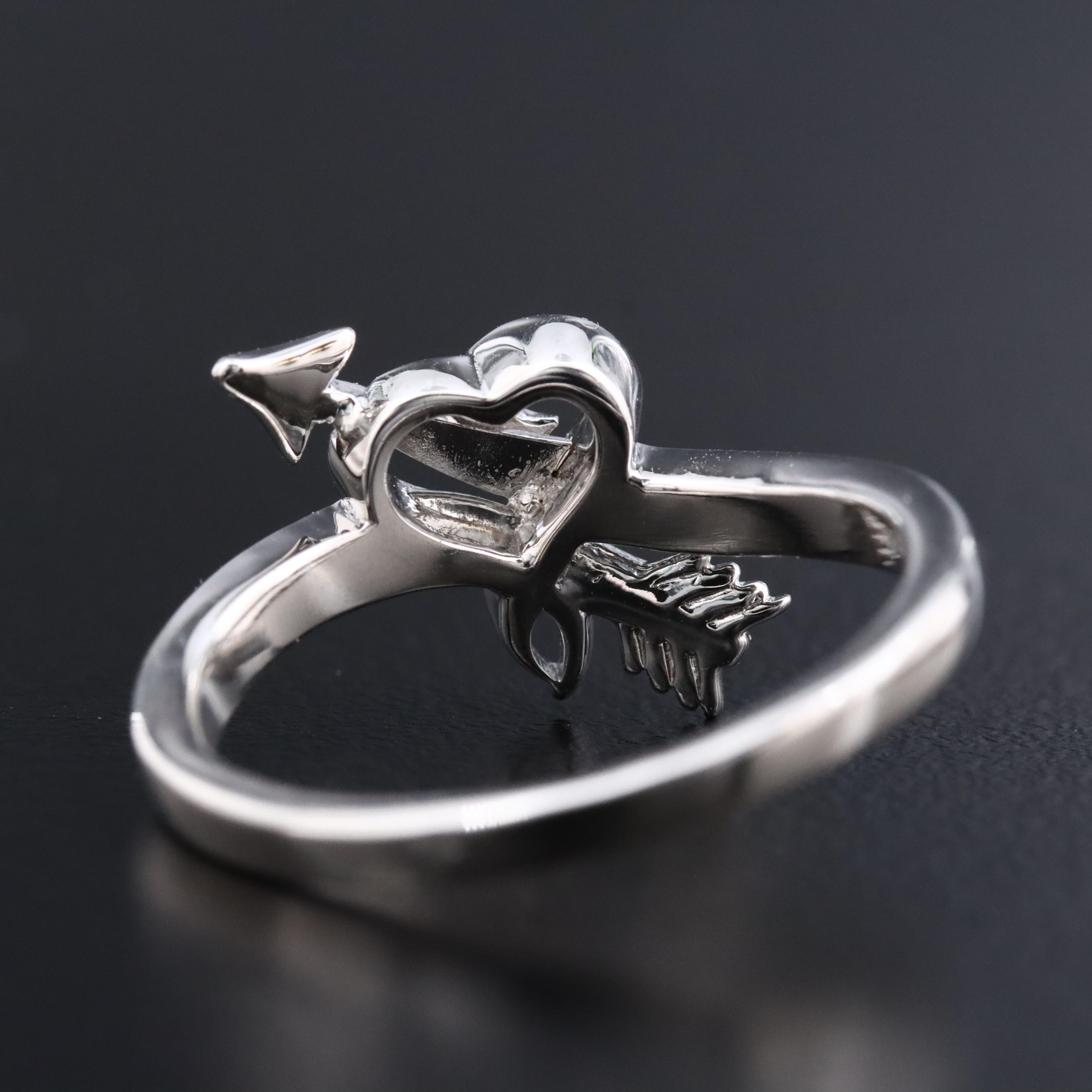 Sterling Diamond Heart and Arrow Ring