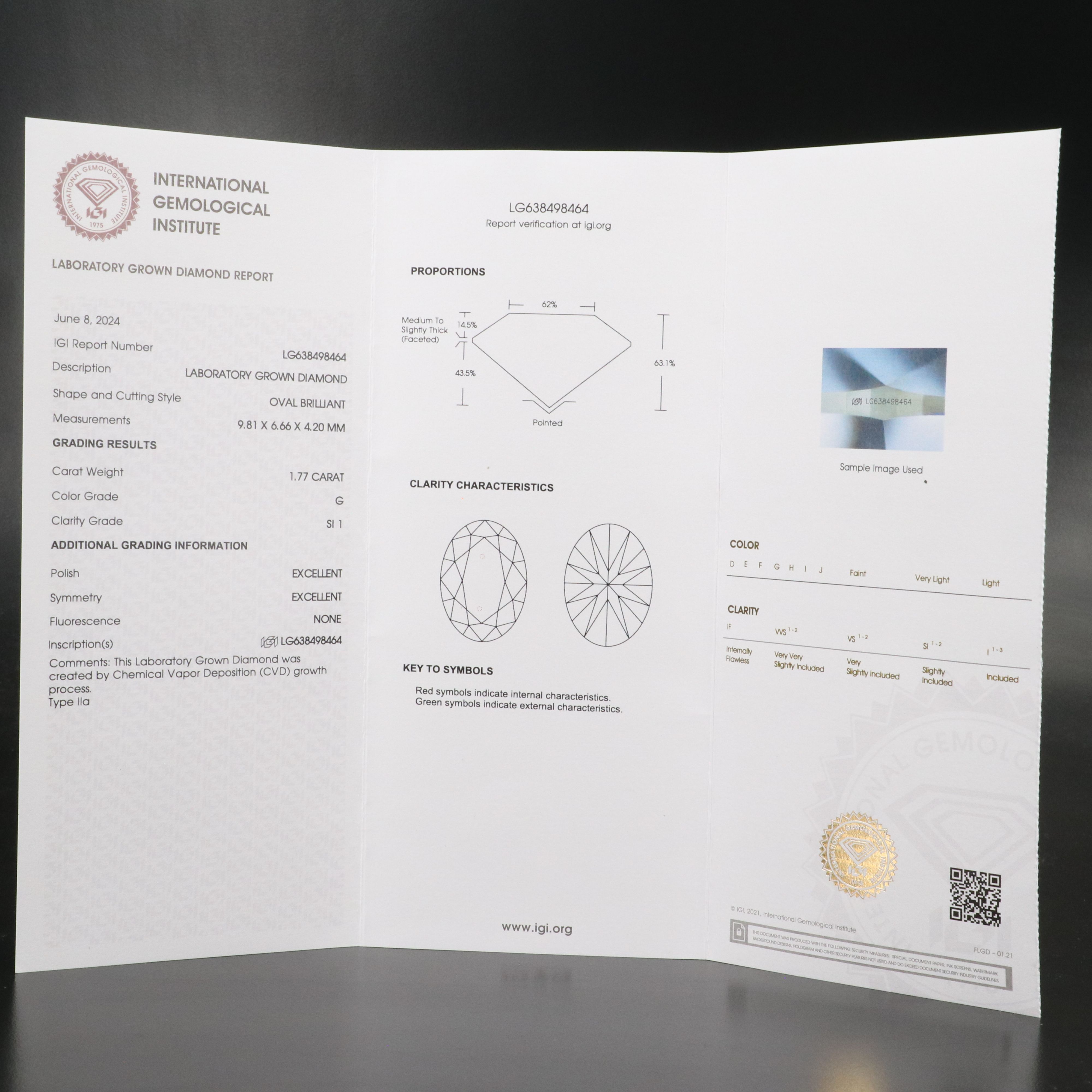 Loose 1.77 CT Lab Grown Diamond with IGI Report
