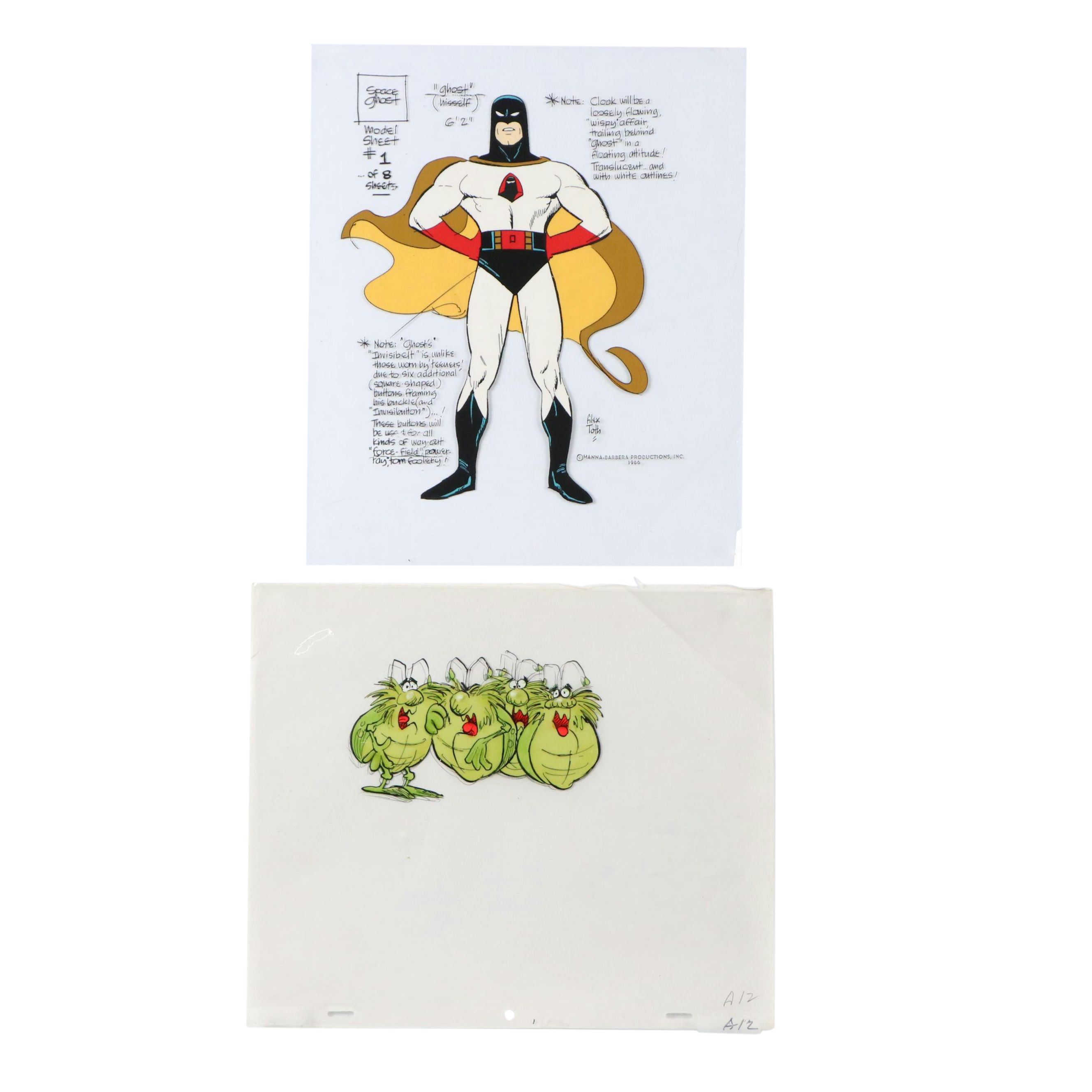 Hand-Painted Animation Cels Including Space Ghost Model, Late 20th C.