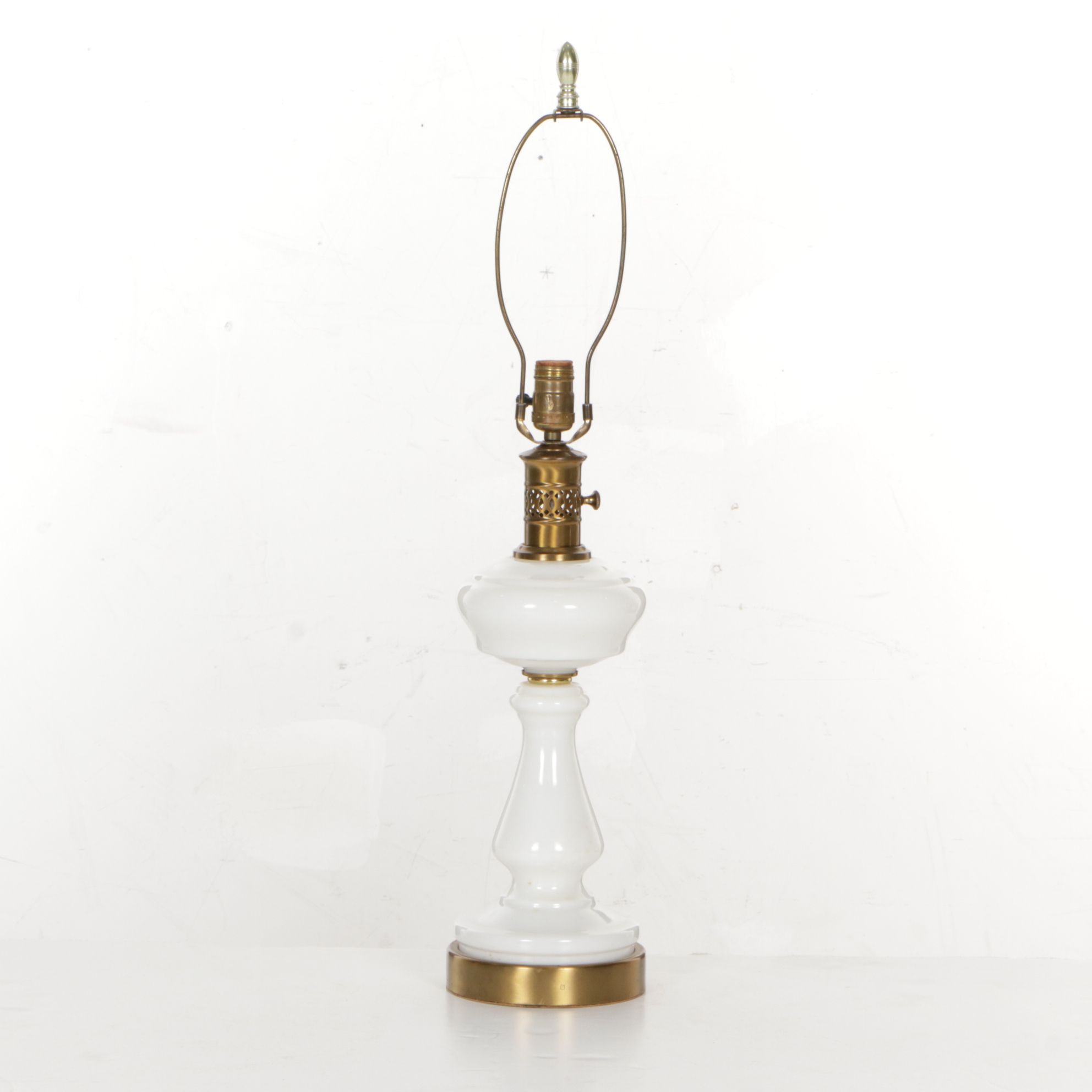 Milk Glass and Brass Table Lamp, Mid to Late 20th Century