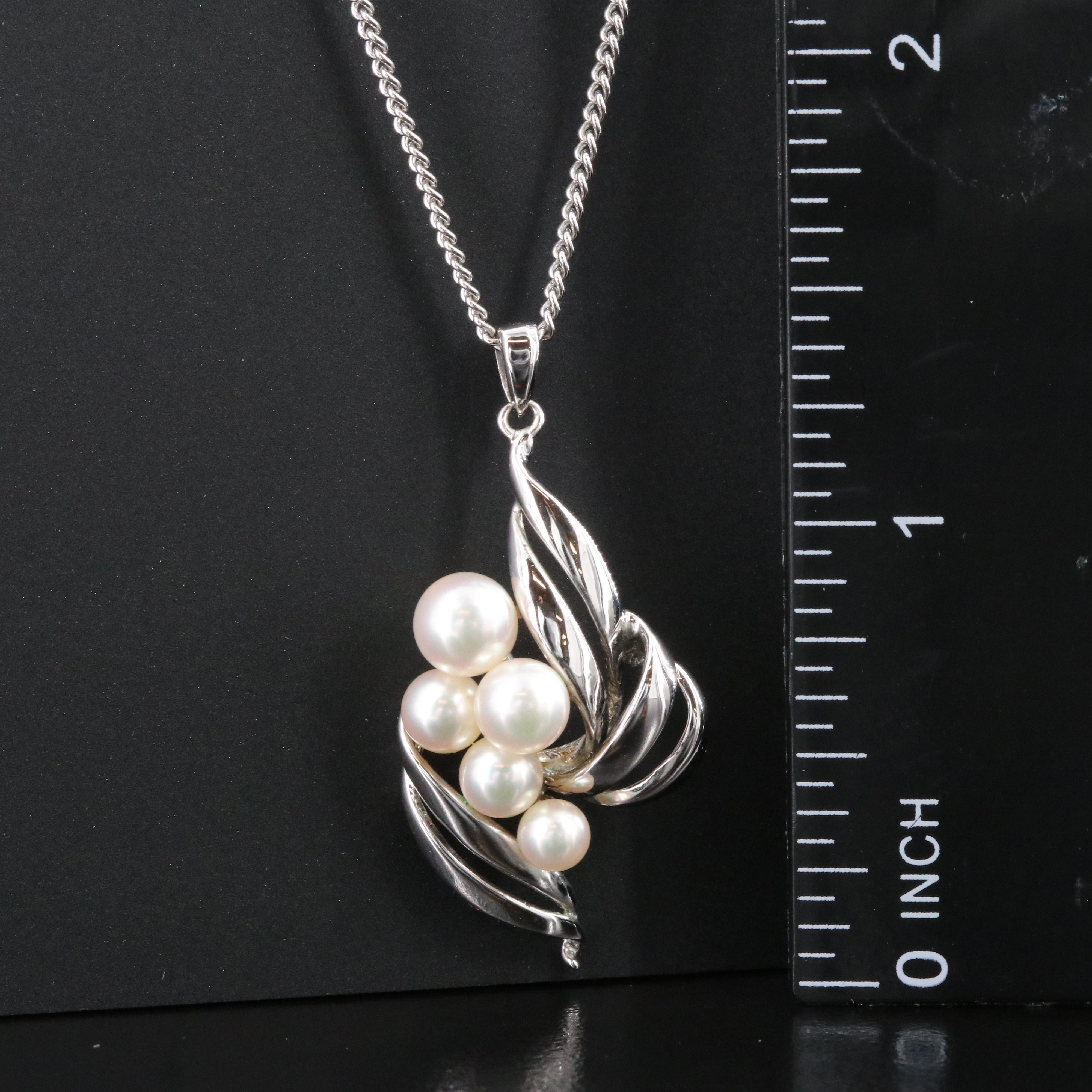 Mikimoto Sterling Pearl Cluster Pendant Necklace