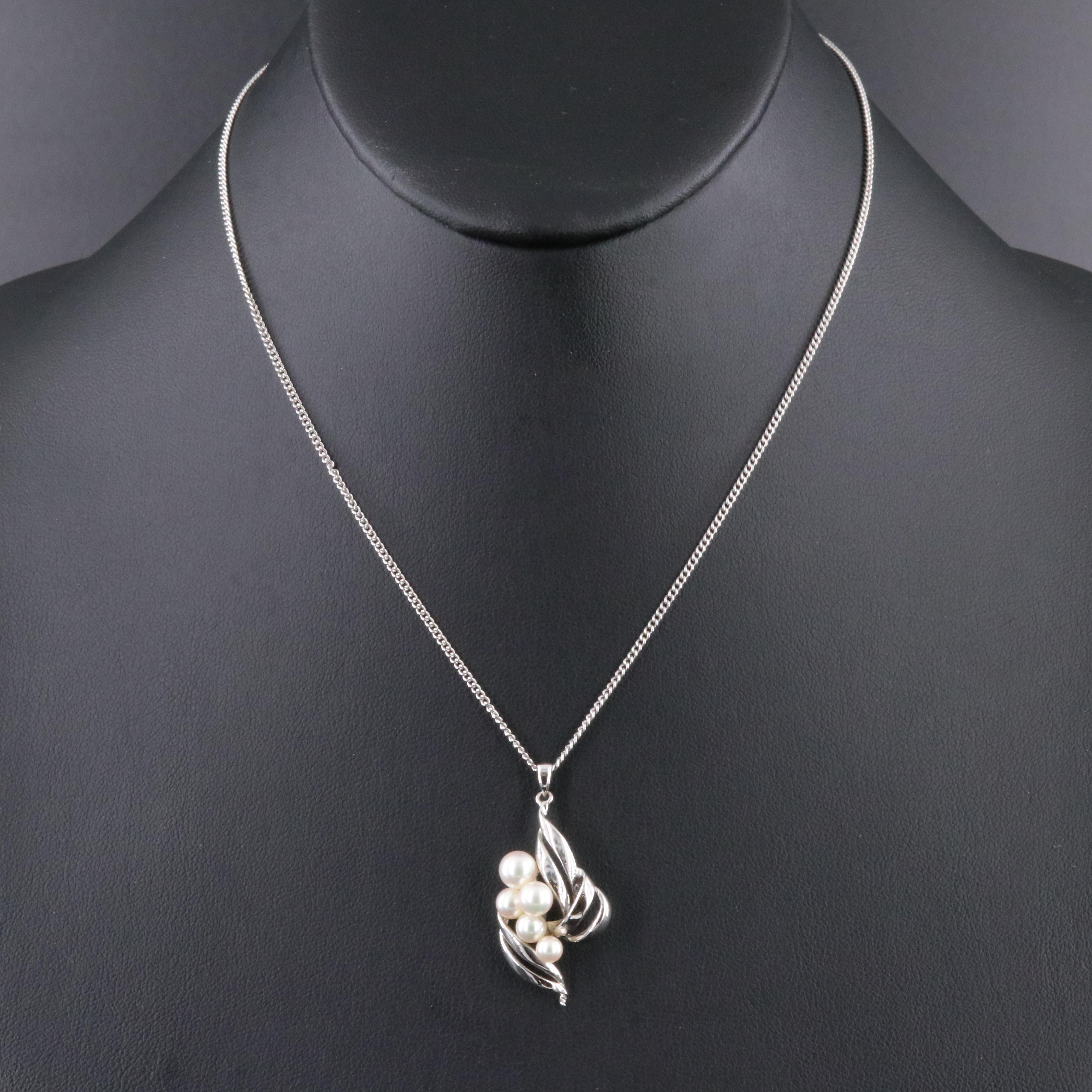 Mikimoto Sterling Pearl Cluster Pendant Necklace