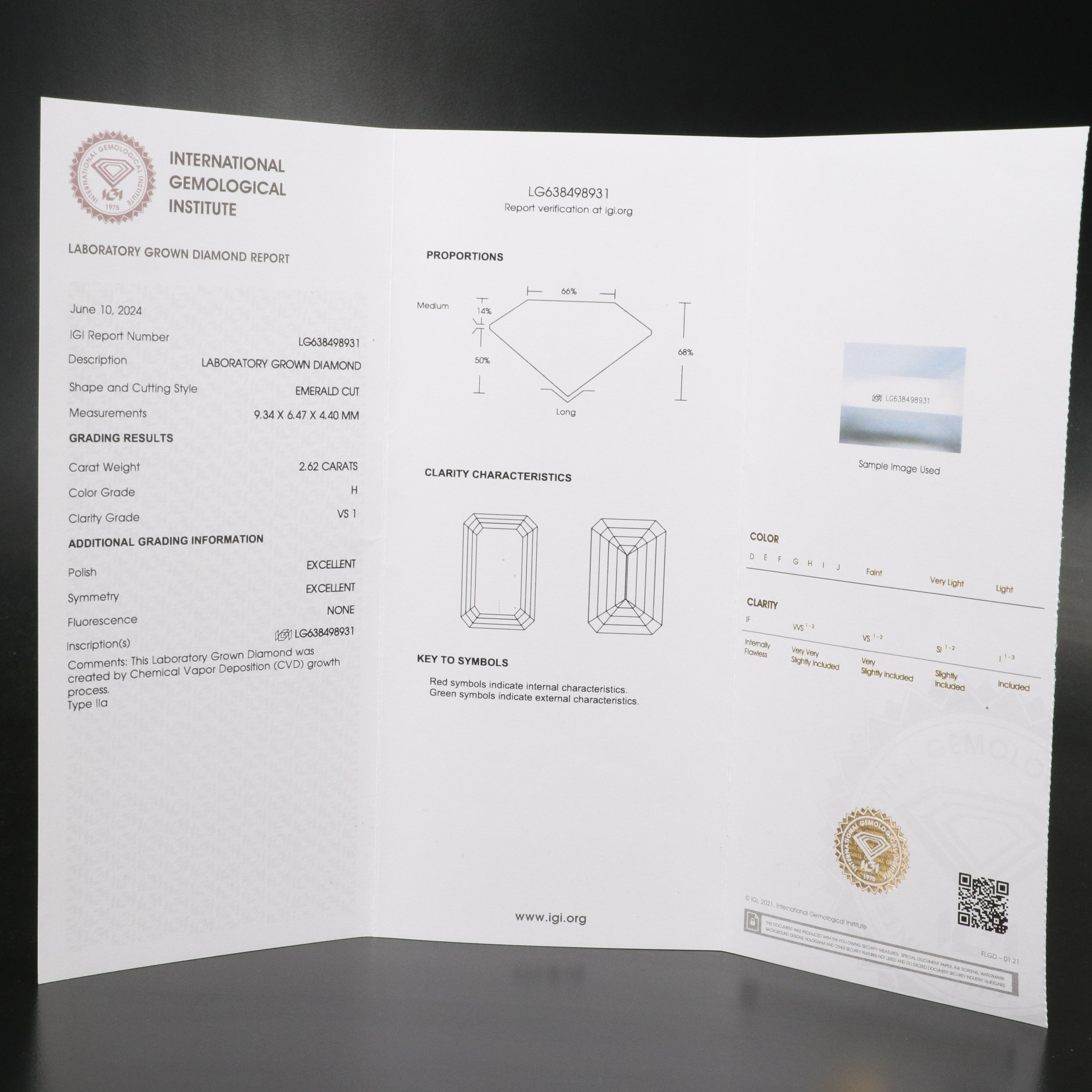 Loose 2.62 CT Lab Grown Diamond with IGI Report