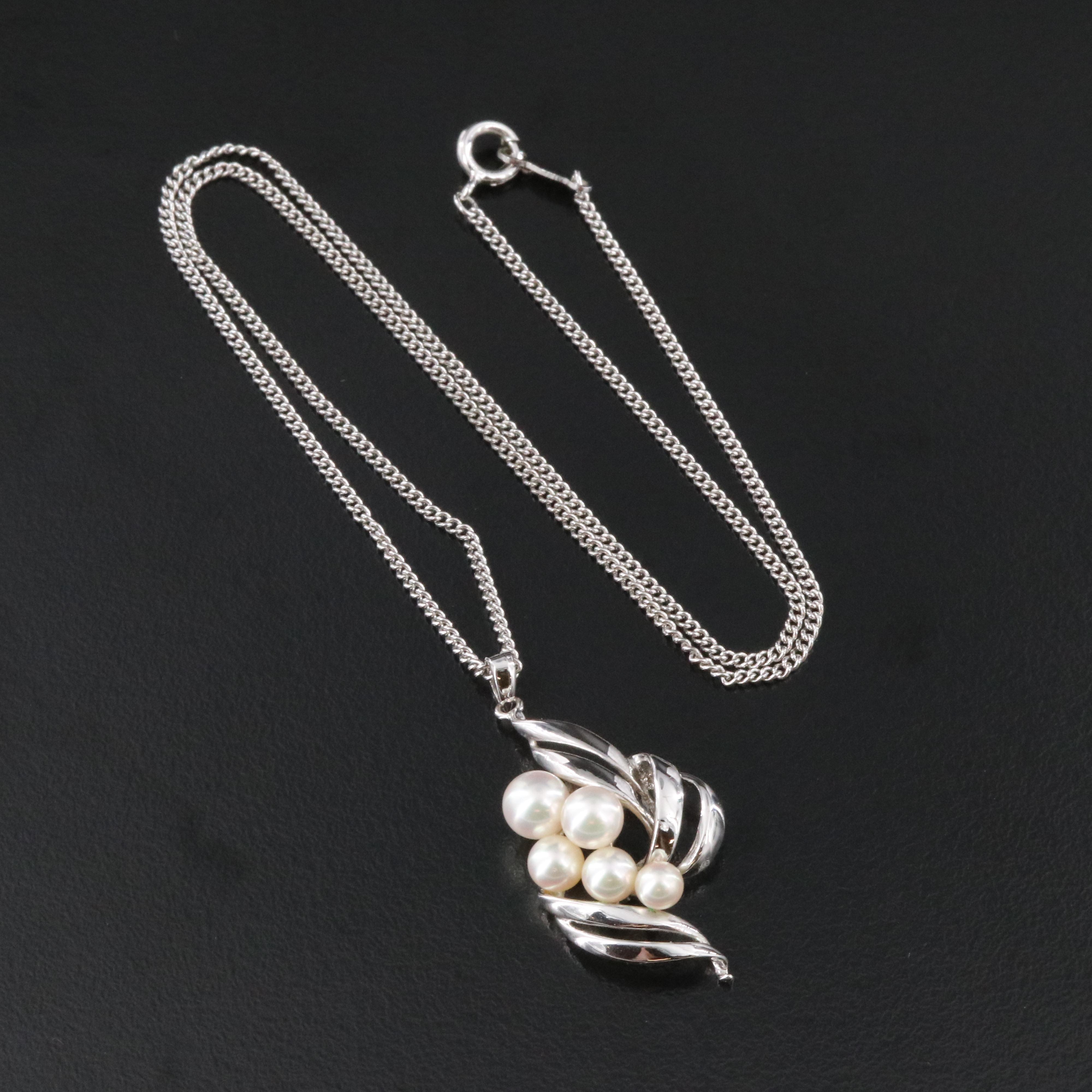 Mikimoto Sterling Pearl Cluster Pendant Necklace