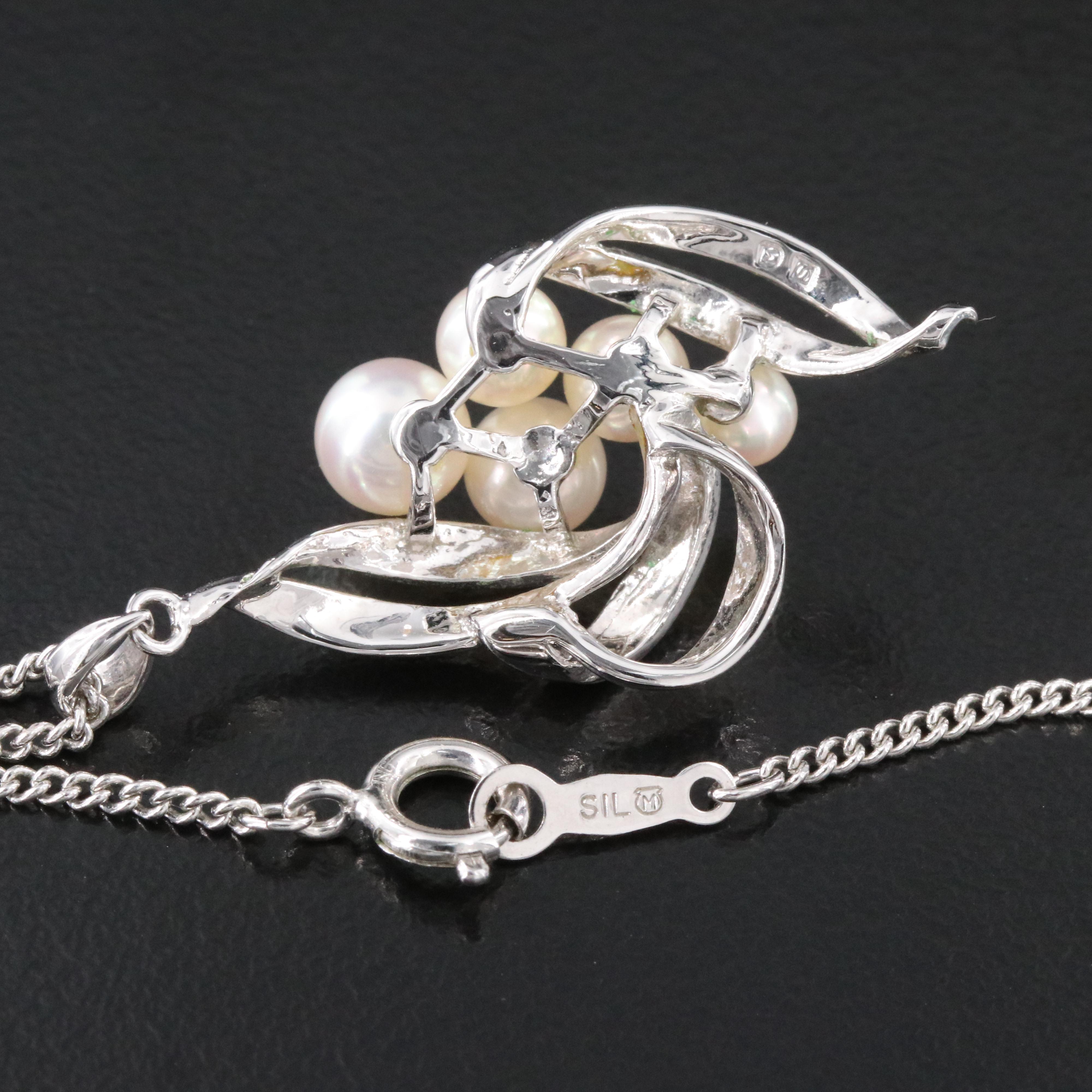 Mikimoto Sterling Pearl Cluster Pendant Necklace