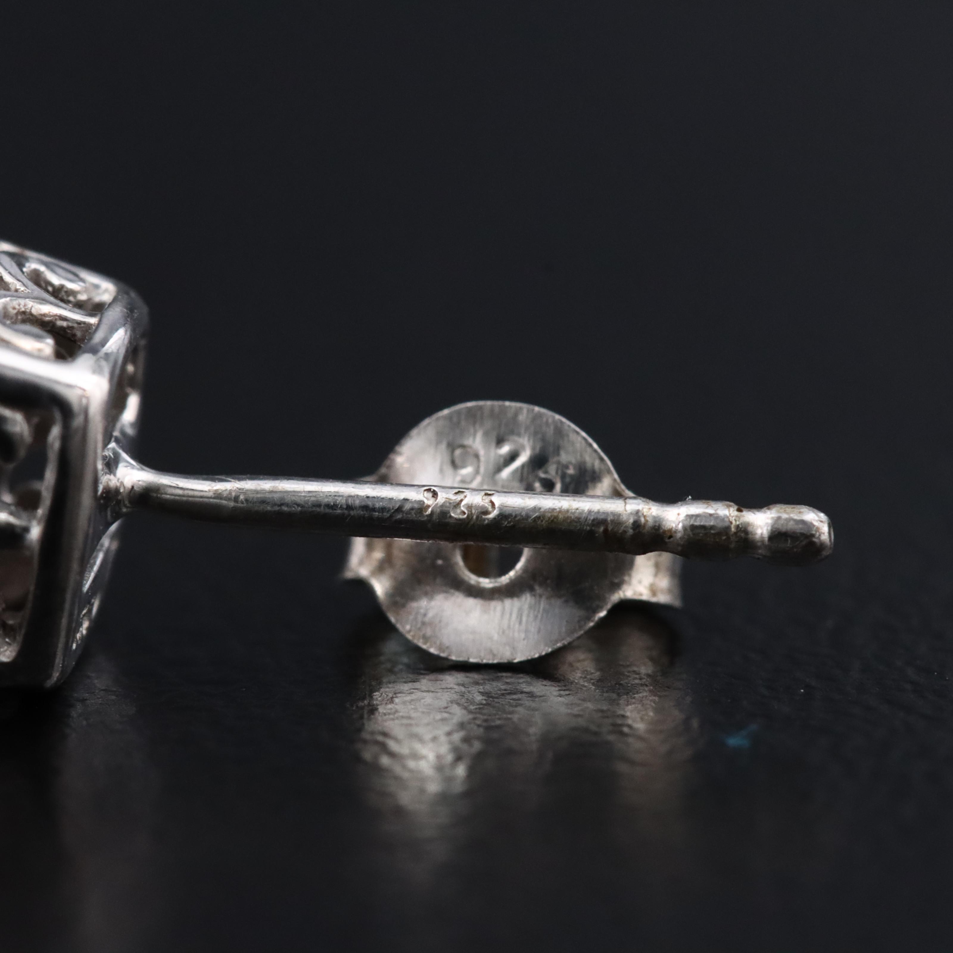 Sterling Diamond Halo Stud Earrings with Lab Grown Fancy Blue Diamonds