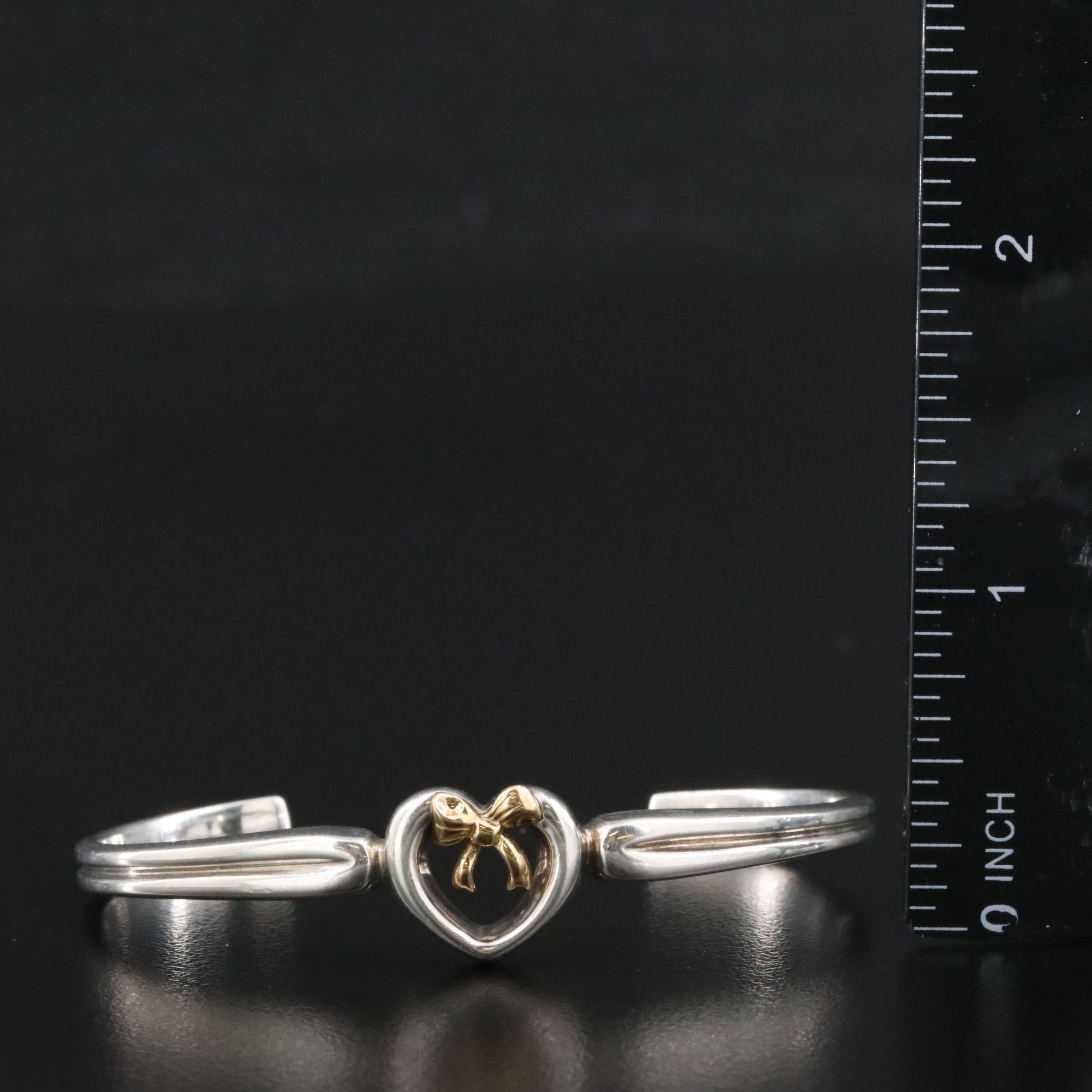 Tiffany & Co. Sterling and 18K Ribbon Bow Heart Cuff Bracelet