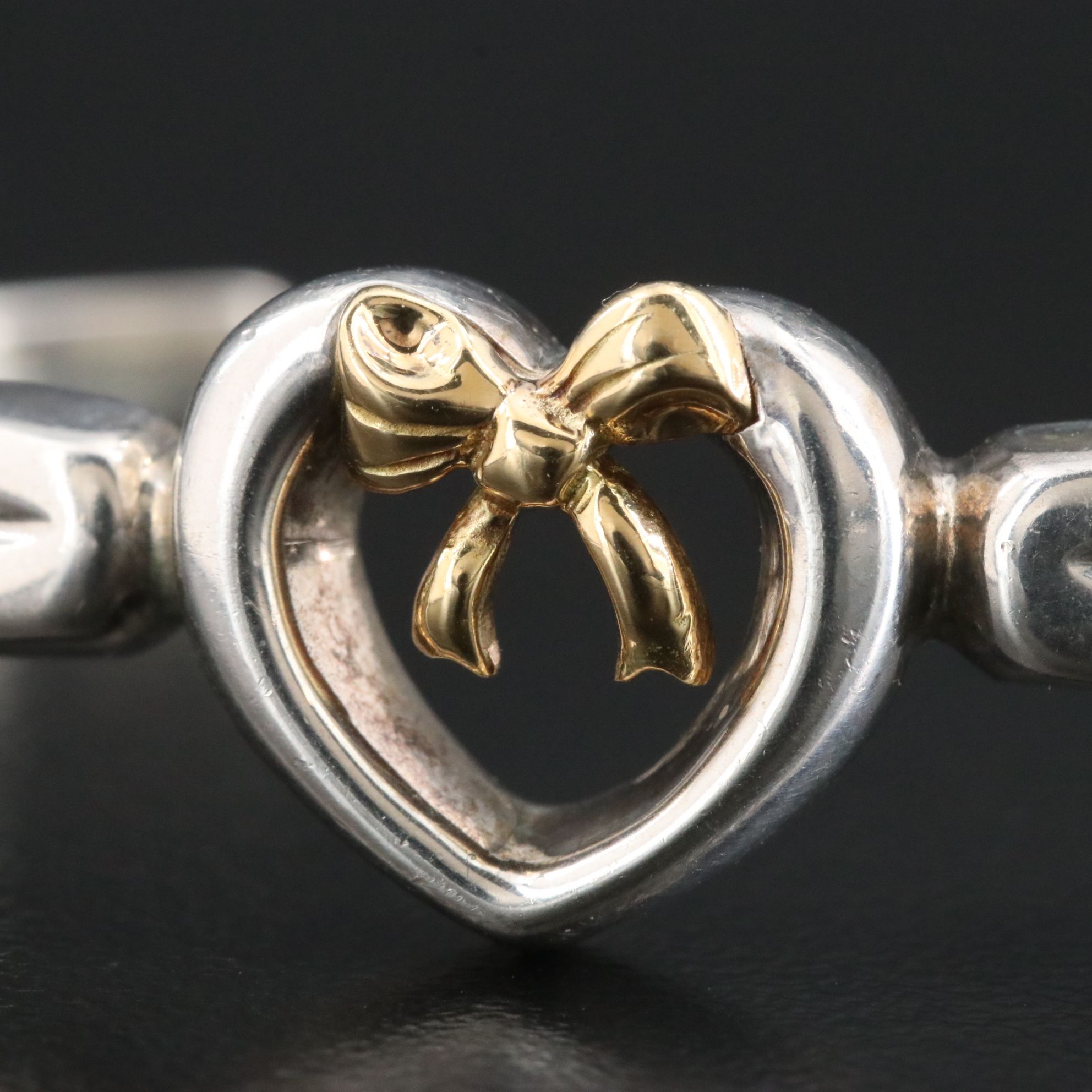 Tiffany & Co. Sterling and 18K Ribbon Bow Heart Cuff Bracelet