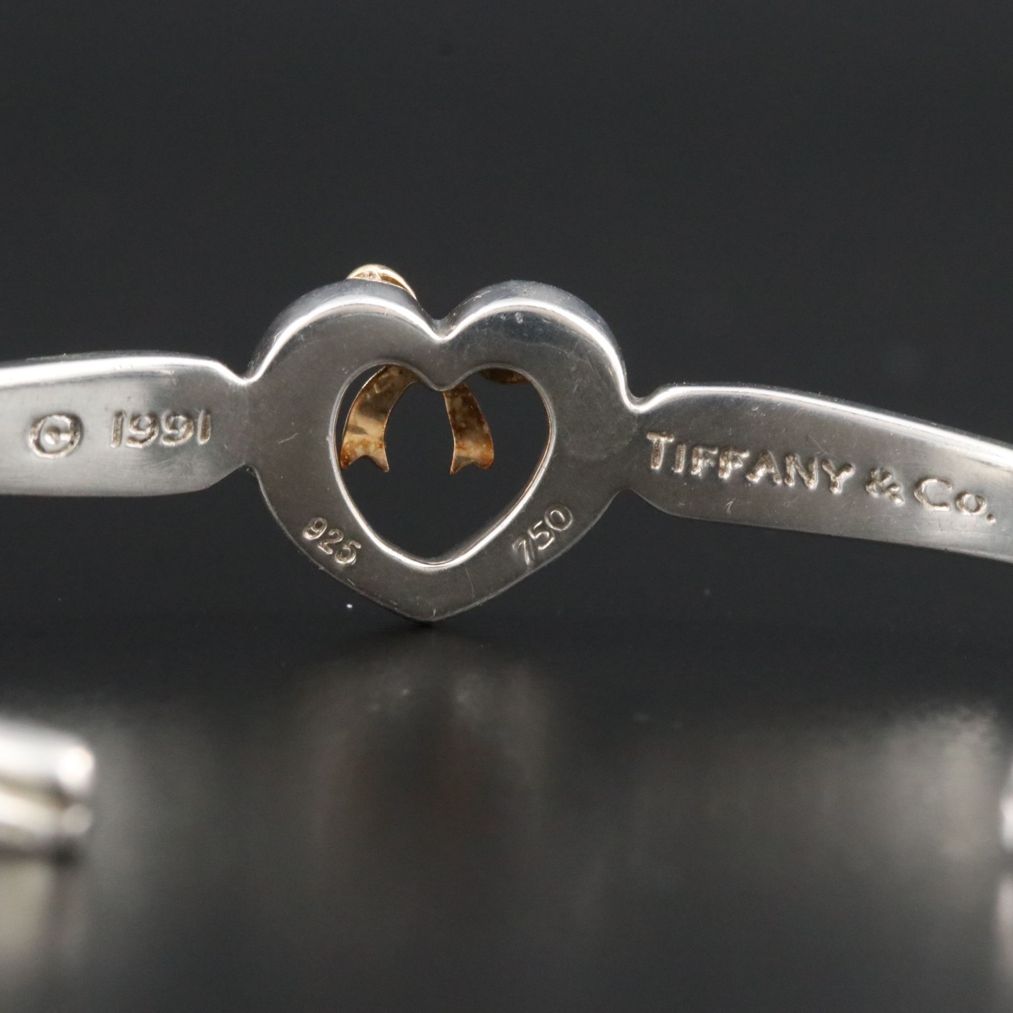 Tiffany & Co. Sterling and 18K Ribbon Bow Heart Cuff Bracelet