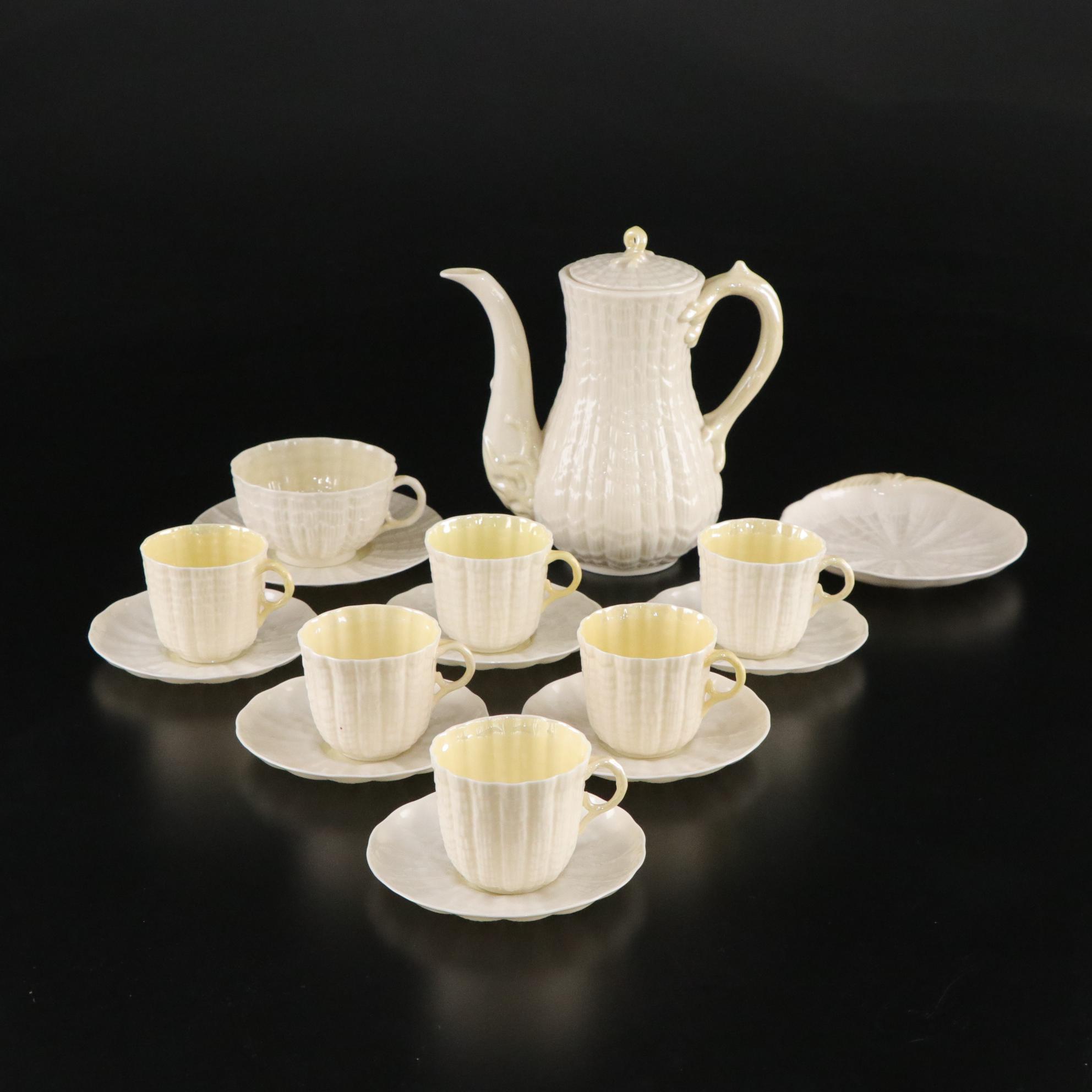 Belleek Porcelain "Tridacna Yellow" Coffee Pot and Tableware