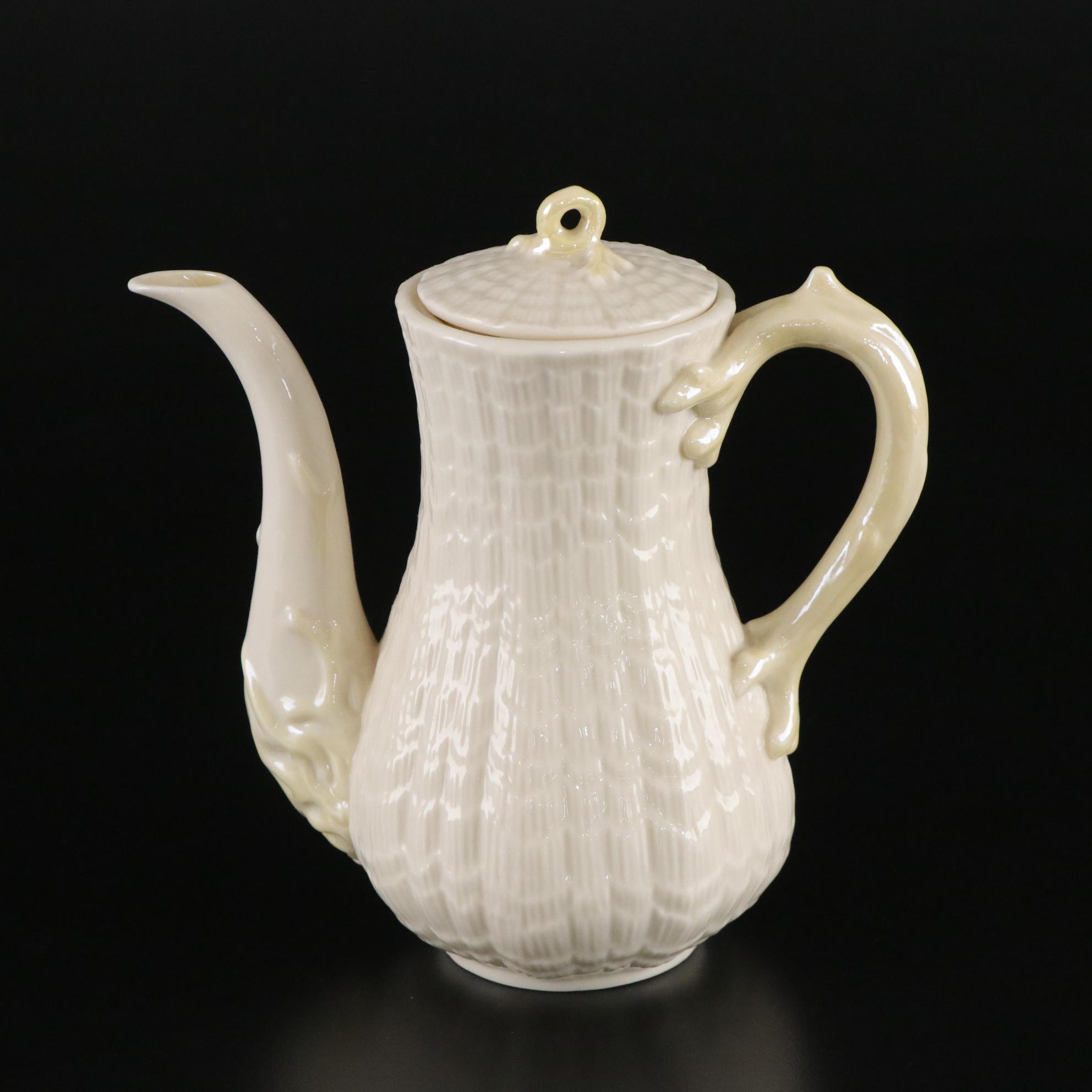 Belleek Porcelain "Tridacna Yellow" Coffee Pot and Tableware