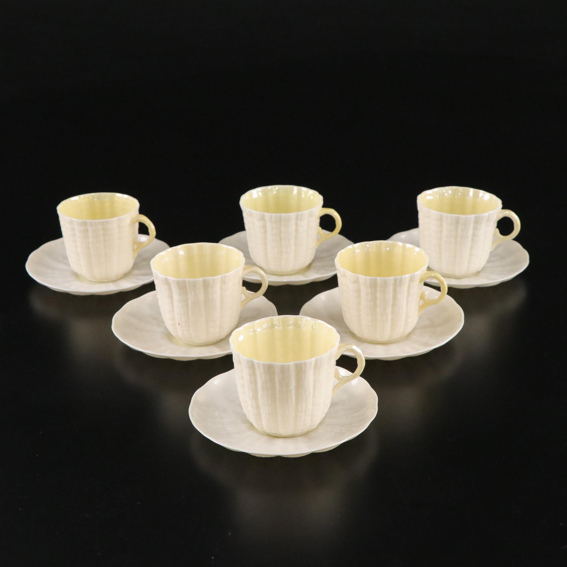 Belleek Porcelain "Tridacna Yellow" Coffee Pot and Tableware