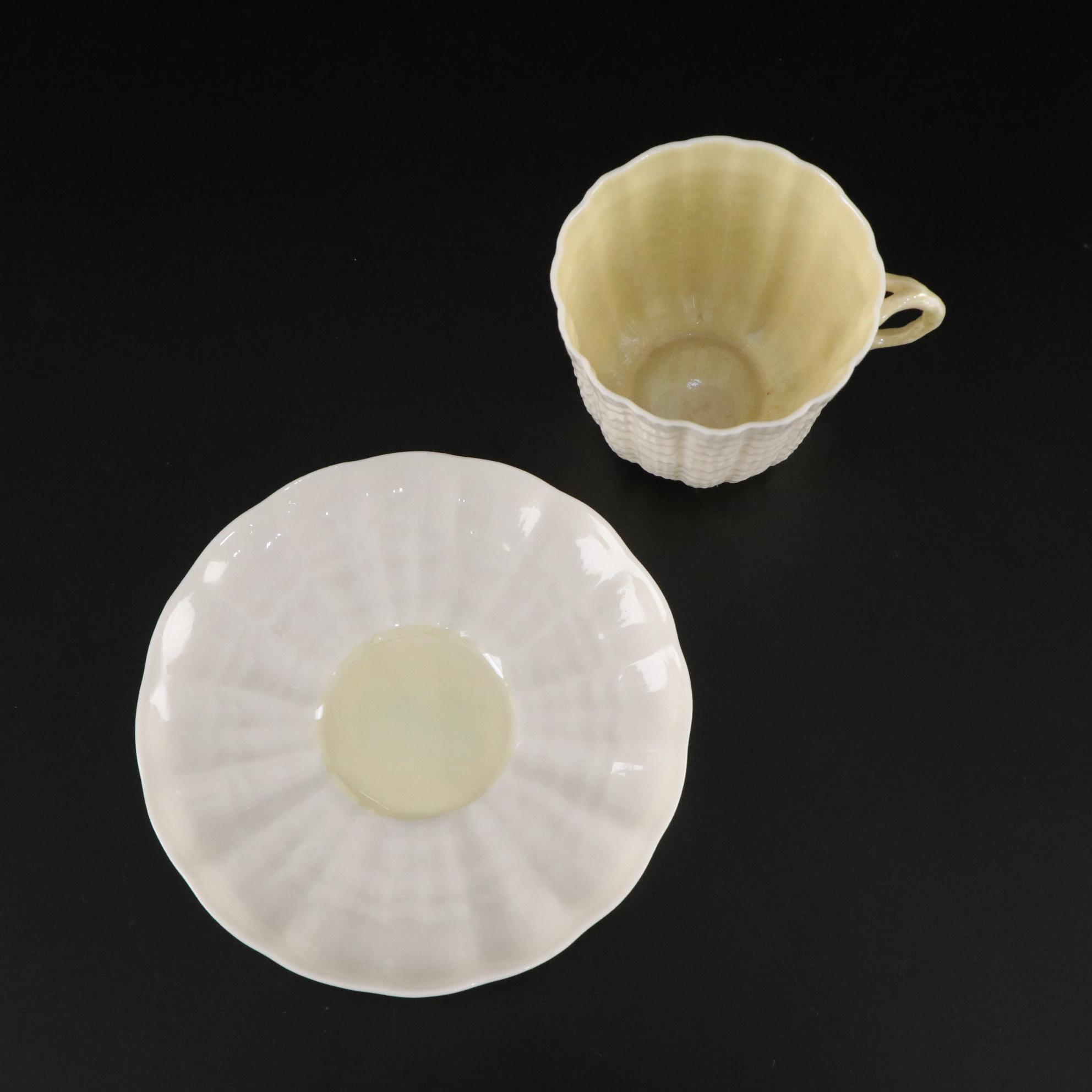 Belleek Porcelain "Tridacna Yellow" Coffee Pot and Tableware