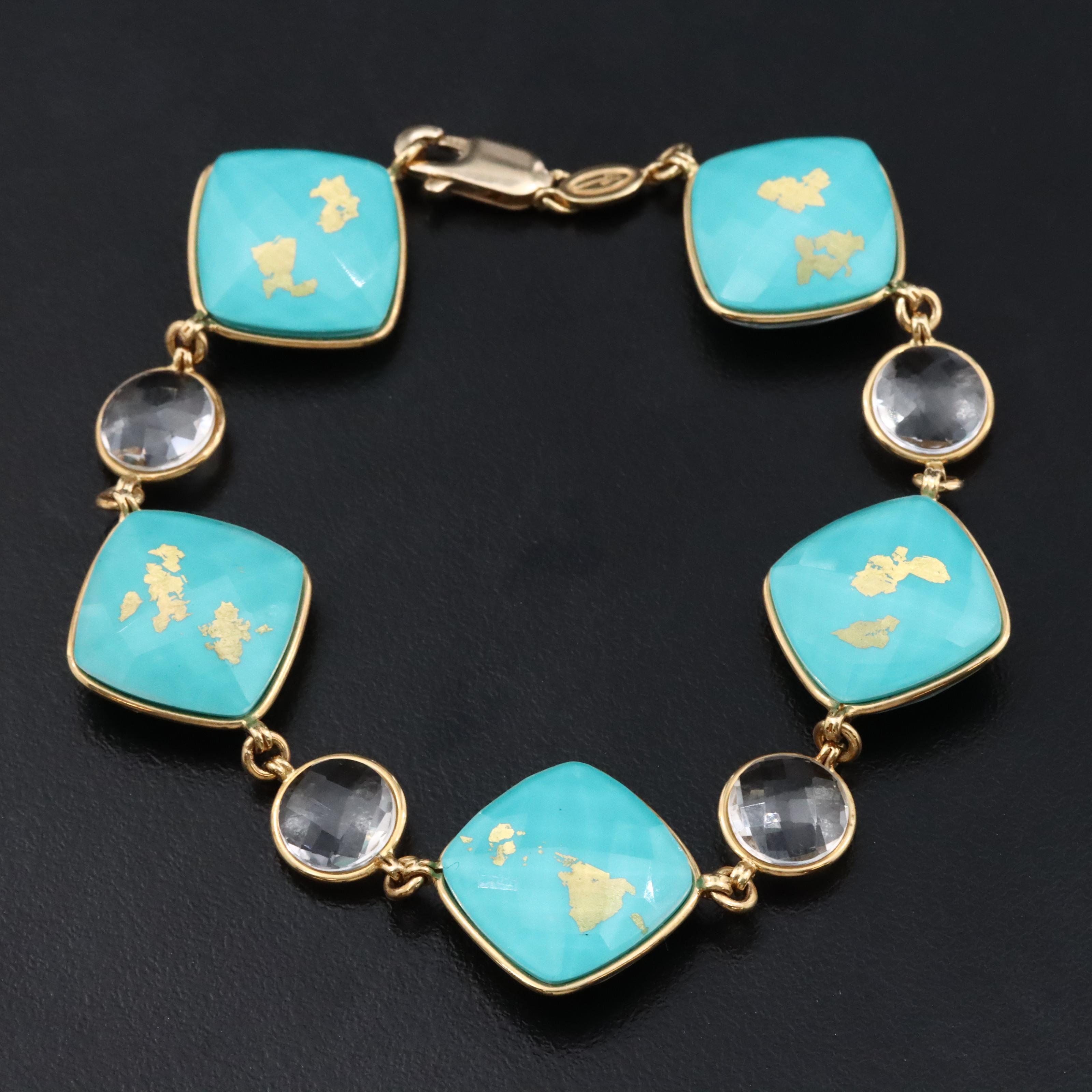 18K Rock Crystal and Turquoise Bracelet