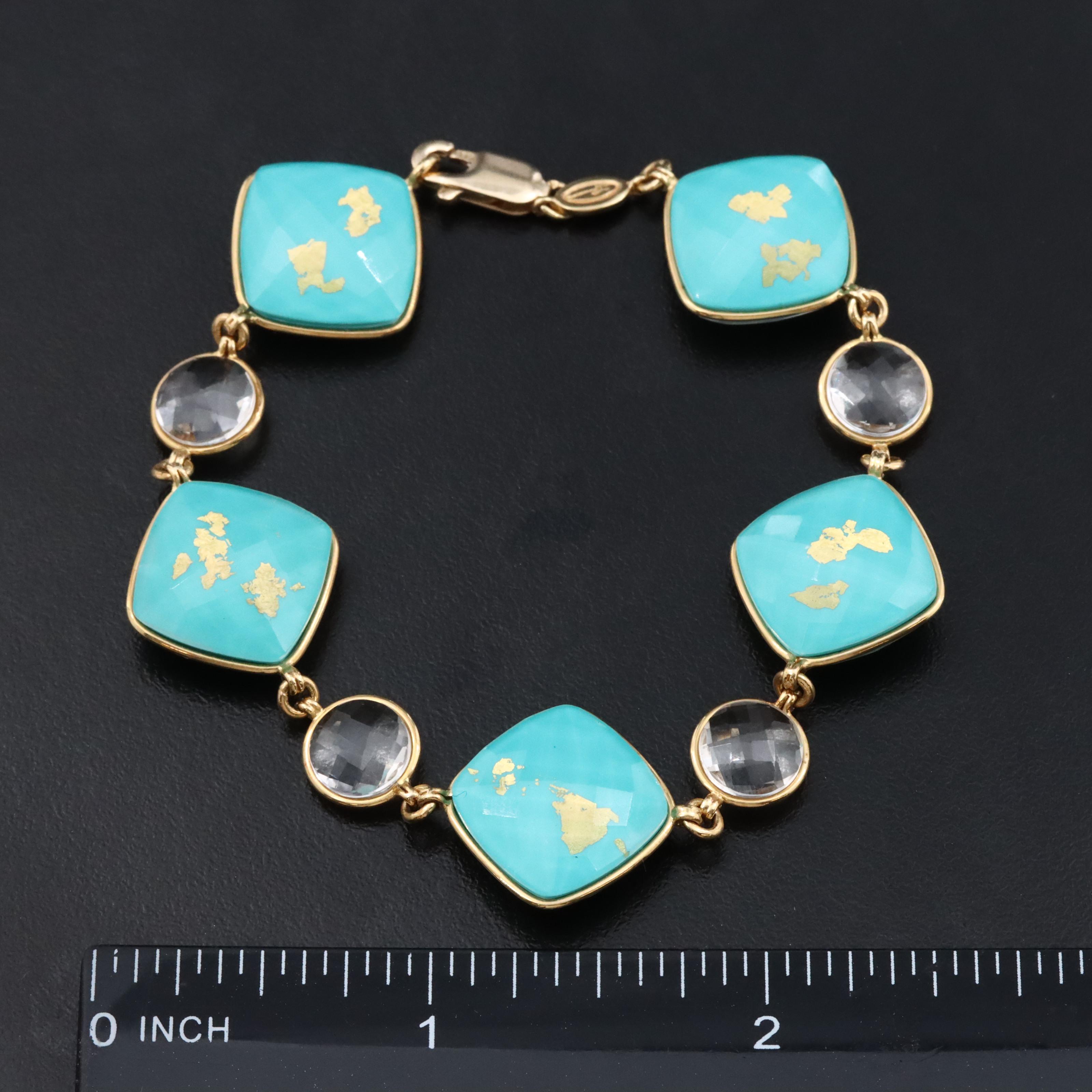18K Rock Crystal and Turquoise Bracelet