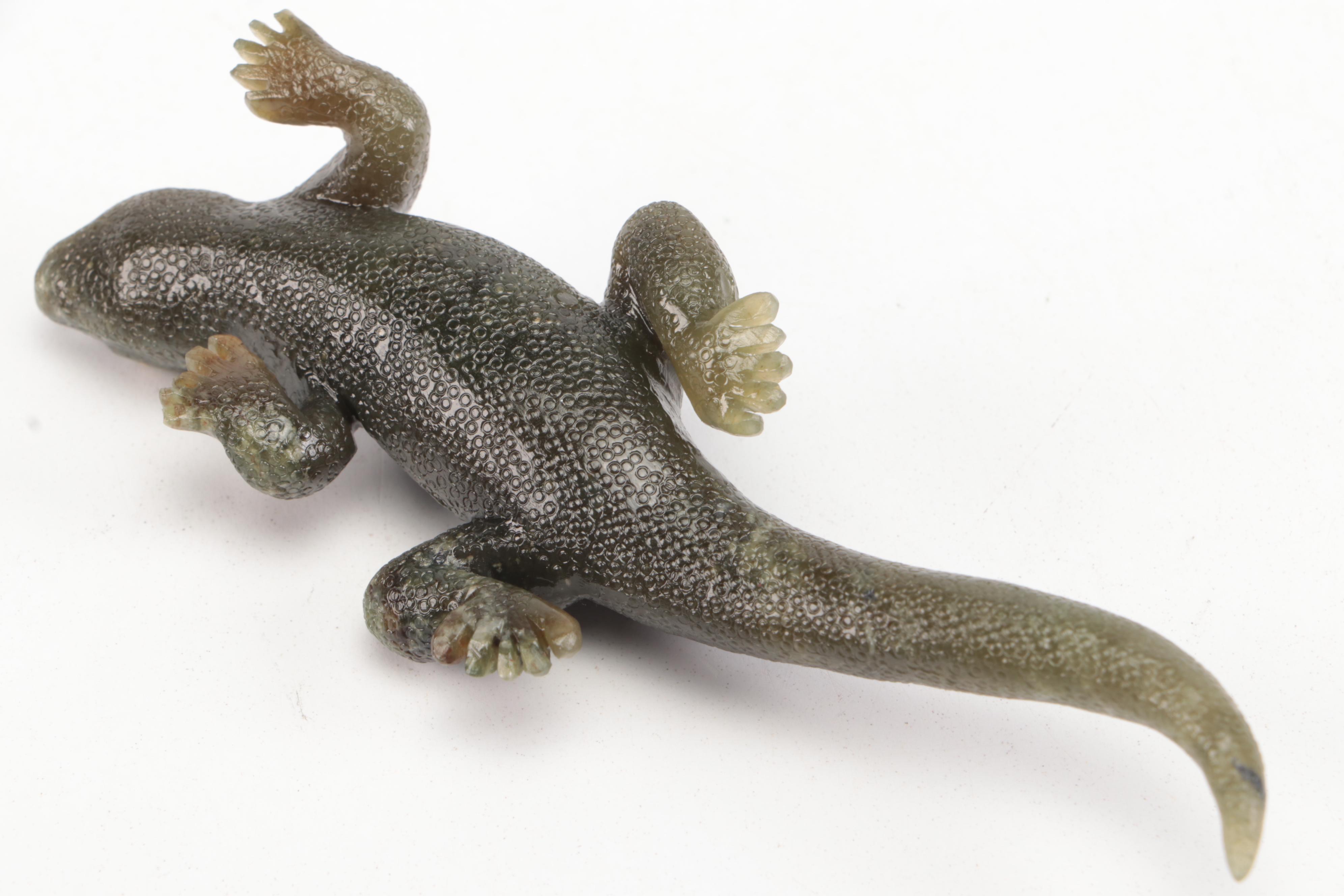 Chinese Carved Nephrite Salamander with Diamond Eyes