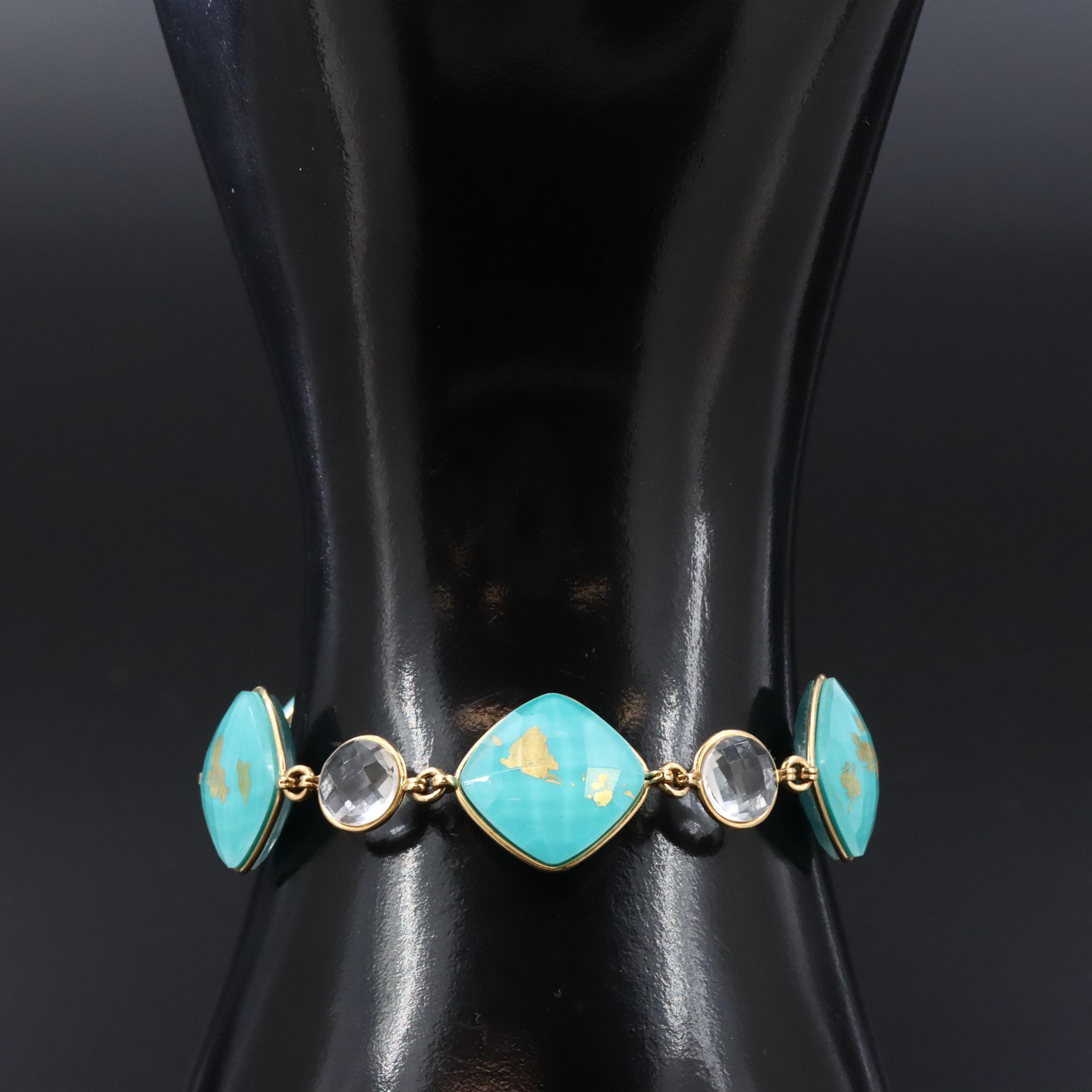 18K Rock Crystal and Turquoise Bracelet