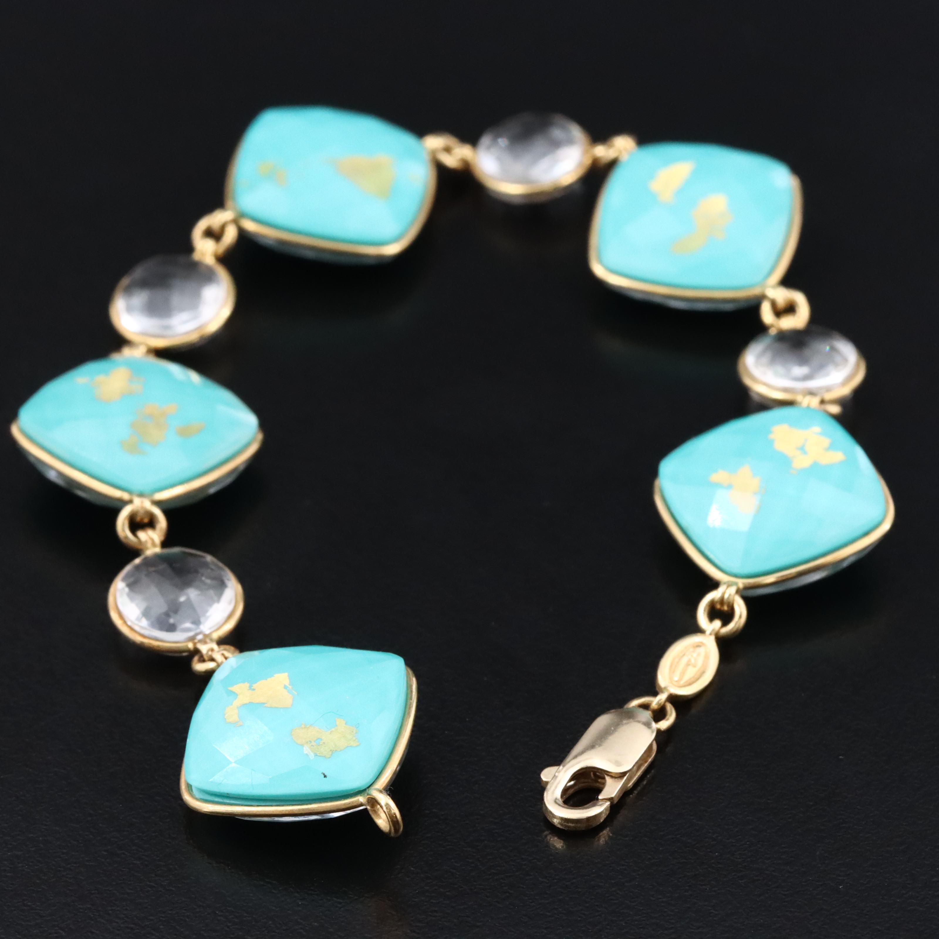 18K Rock Crystal and Turquoise Bracelet