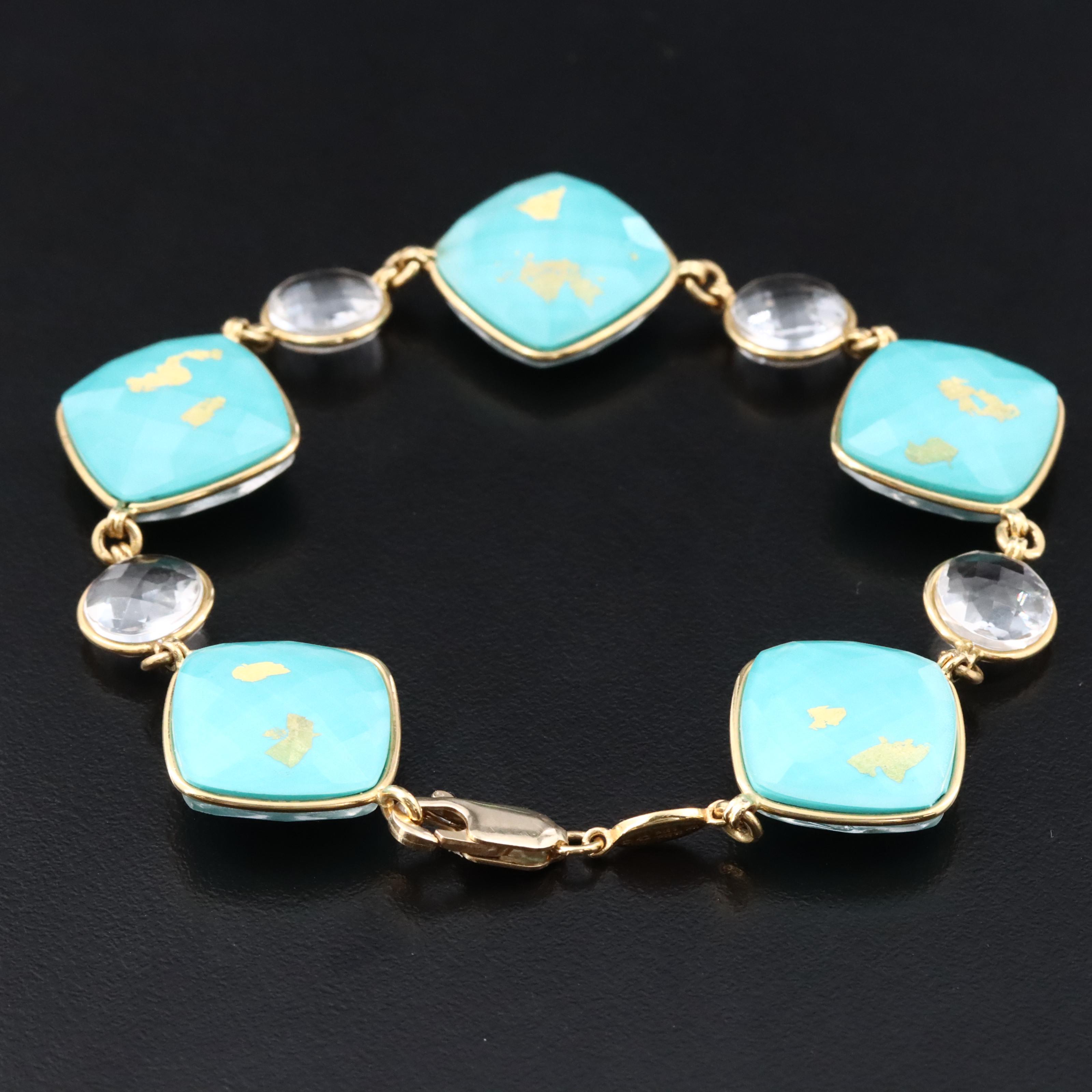 18K Rock Crystal and Turquoise Bracelet