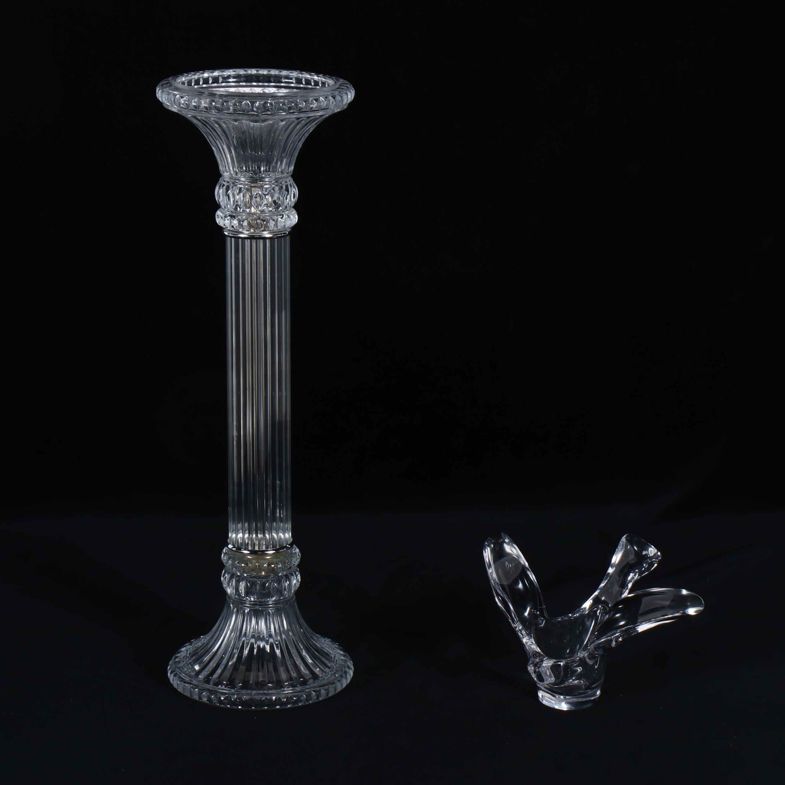Glass Column Table Lamps, Column Candle Holder, and Glass Bird Bowl