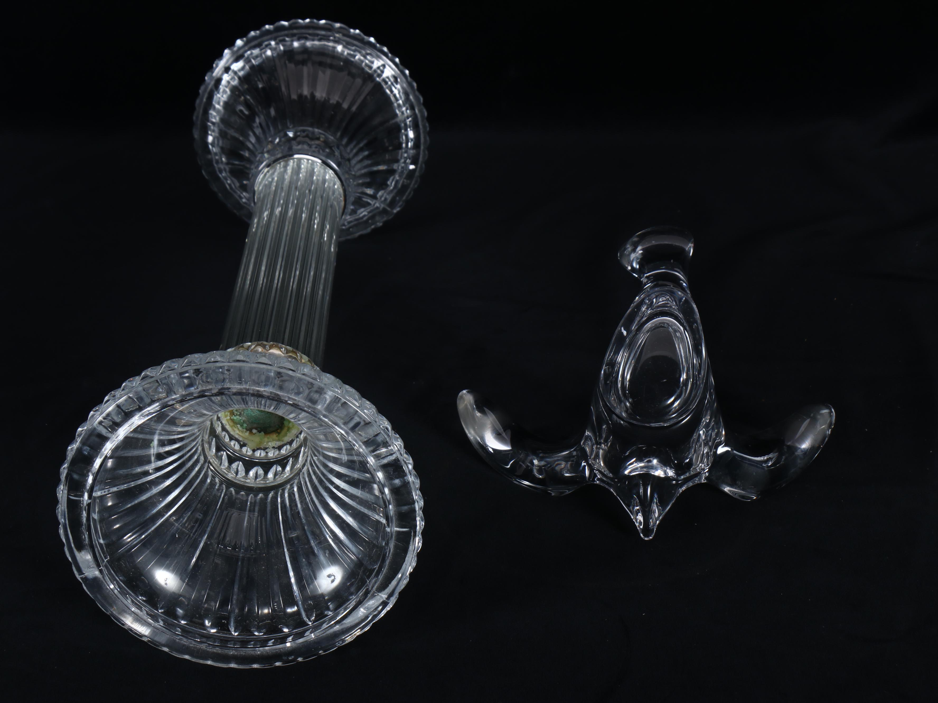 Glass Column Table Lamps, Column Candle Holder, and Glass Bird Bowl