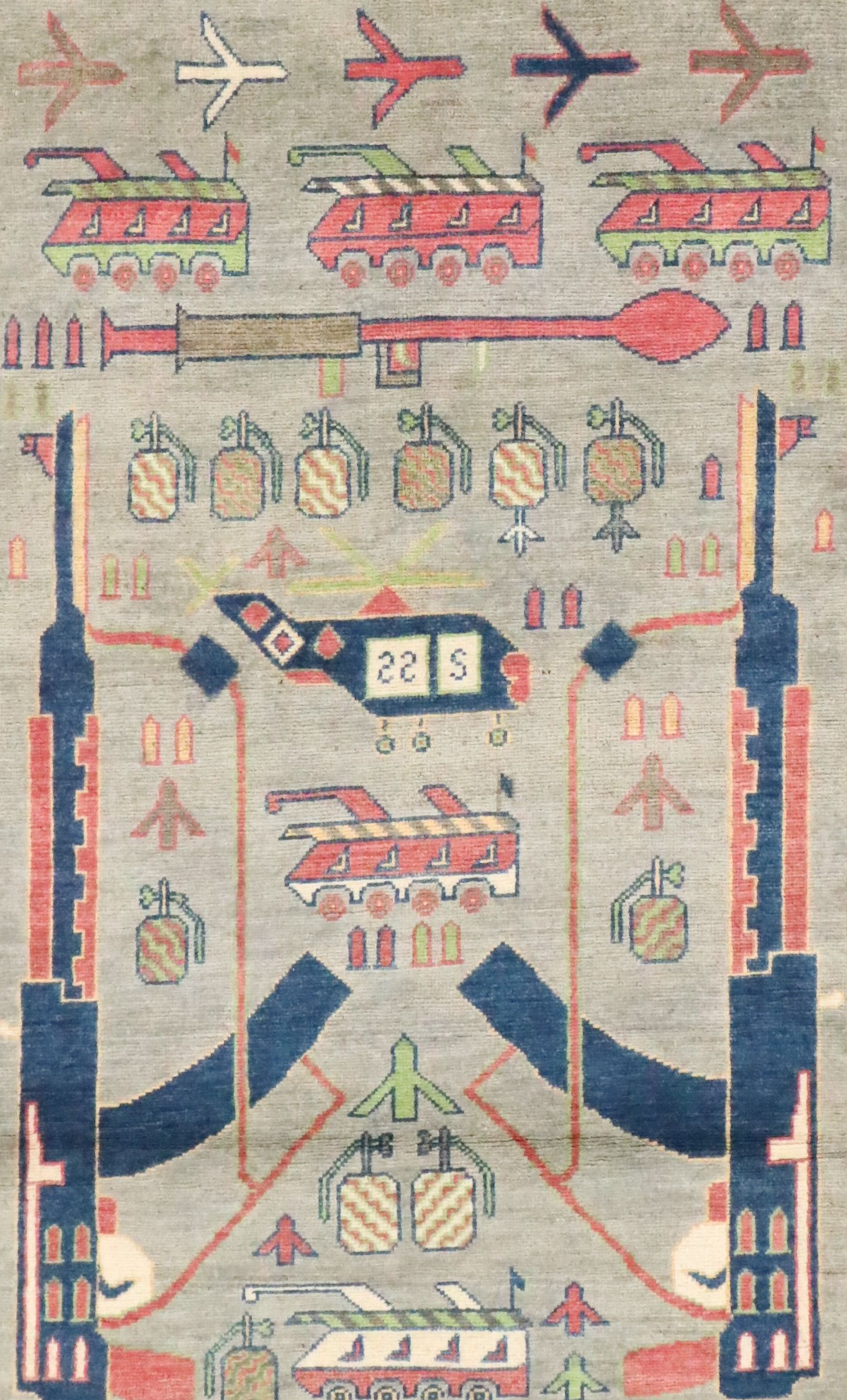 3' x 4'10 Hand-Knotted Afghan Pictorial War Accent Rug