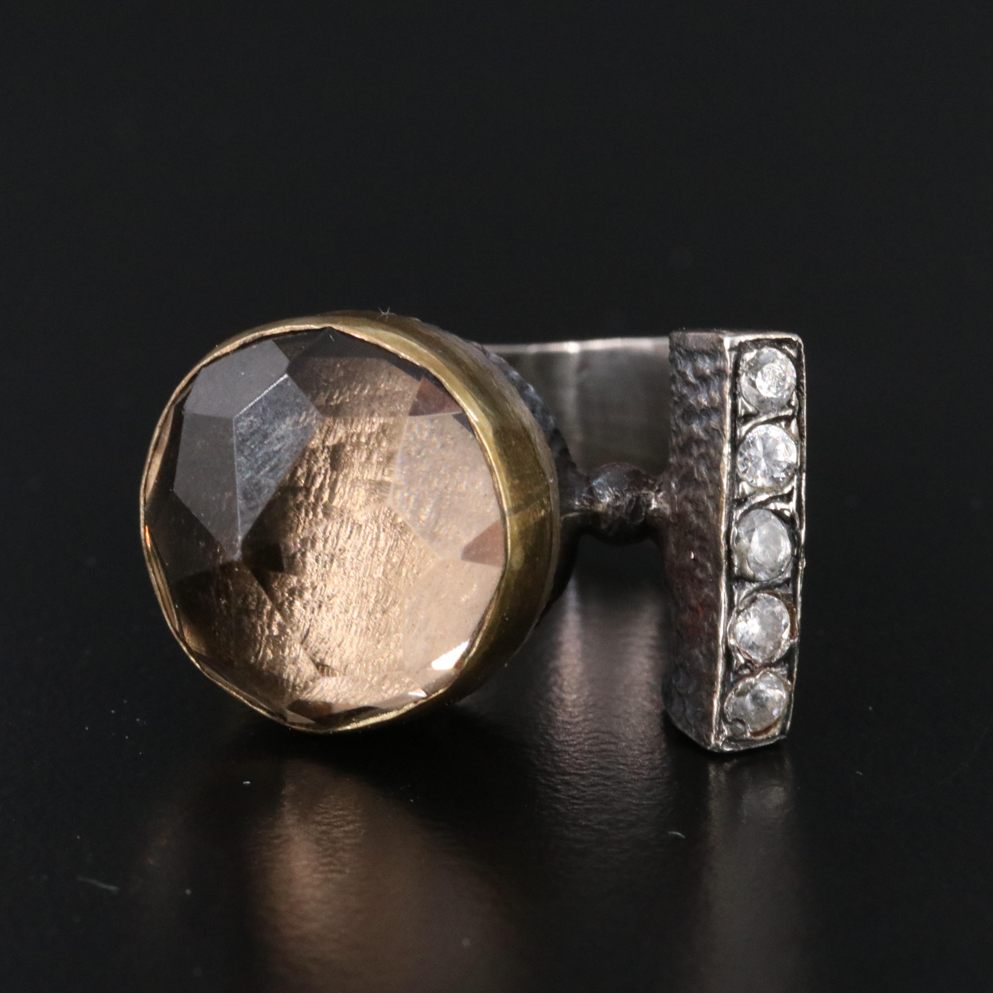 Sterling Glass Crystal and CZ Asymmetrical Ring