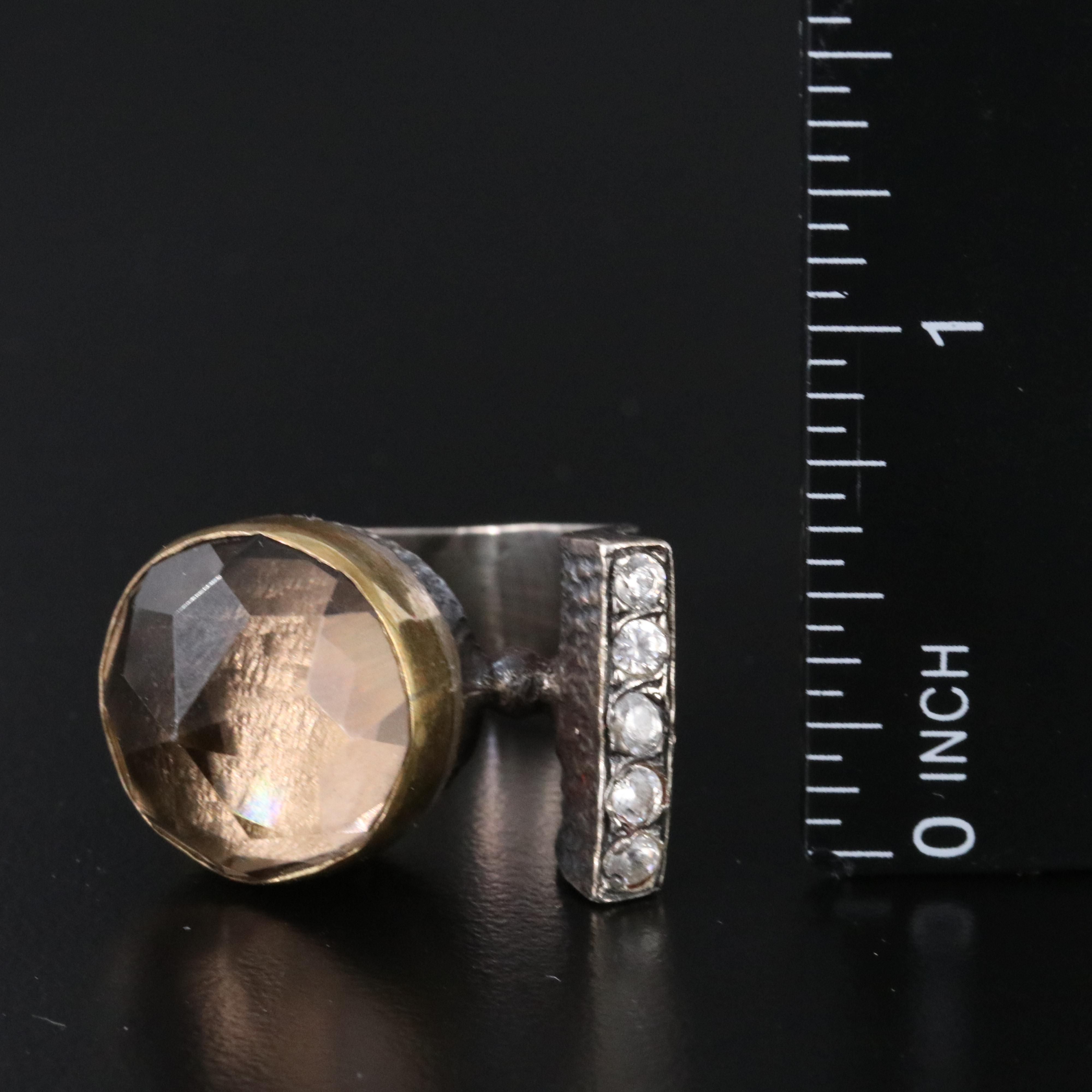 Sterling Glass Crystal and CZ Asymmetrical Ring