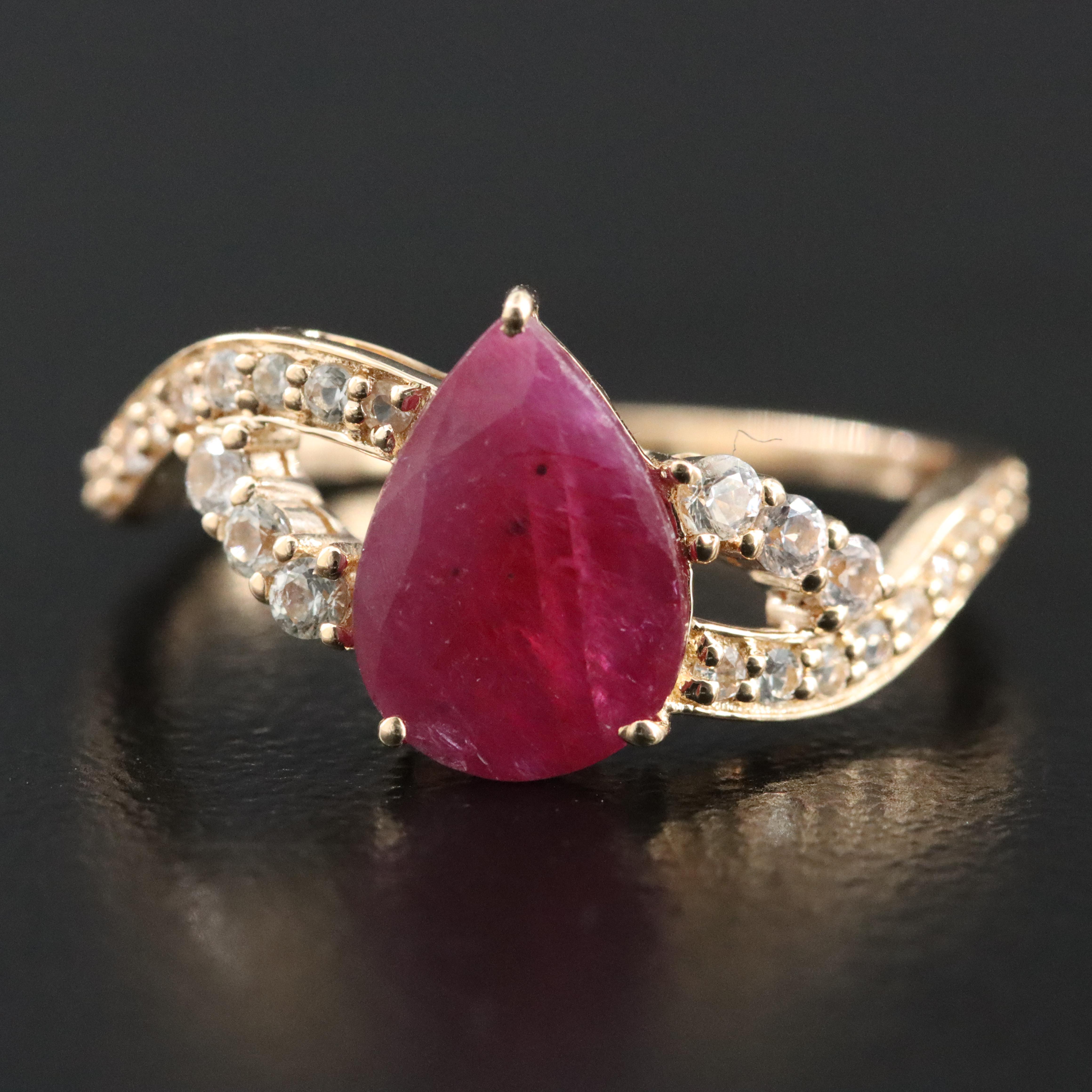 14K Filled Corundum and White Sapphire Ring
