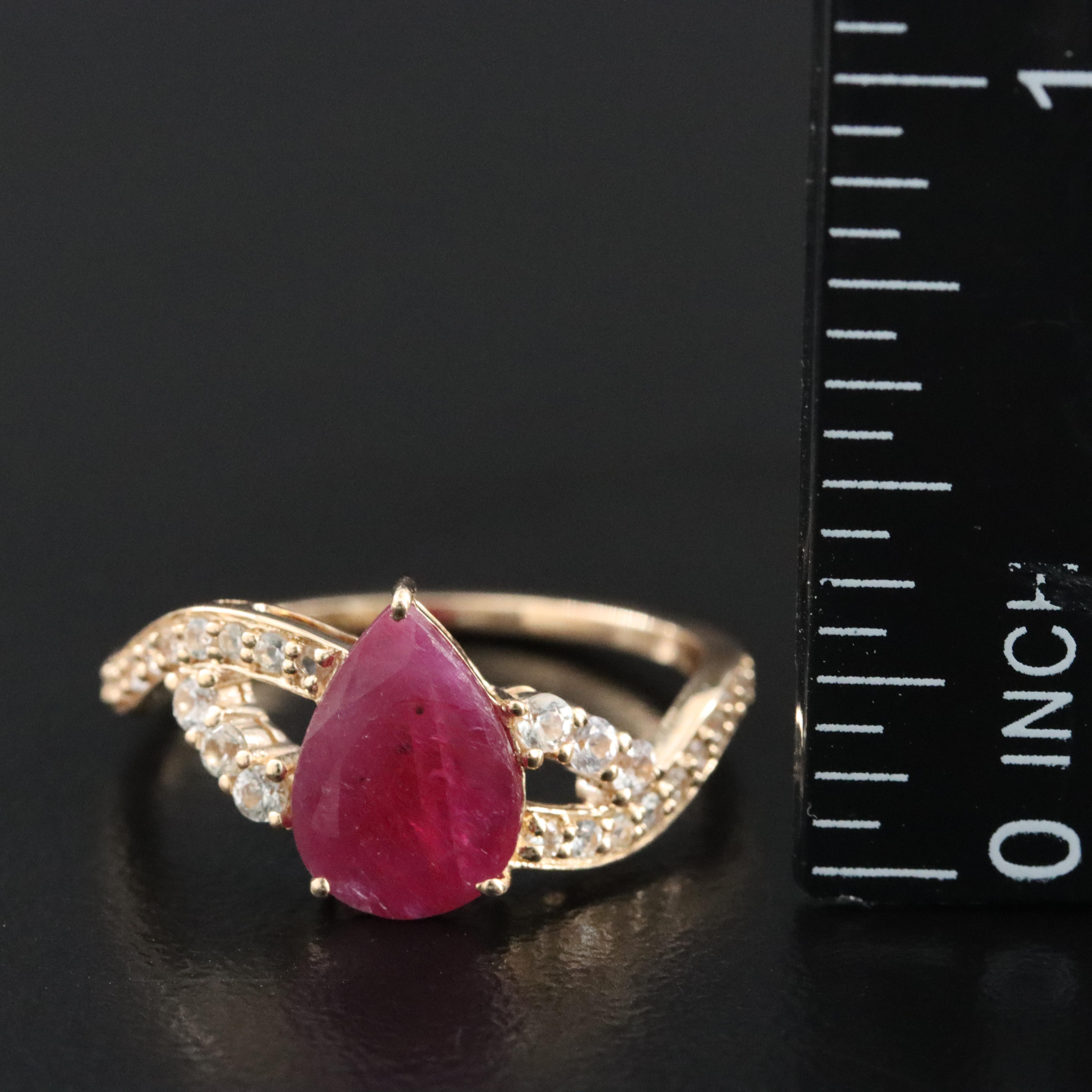 14K Filled Corundum and White Sapphire Ring