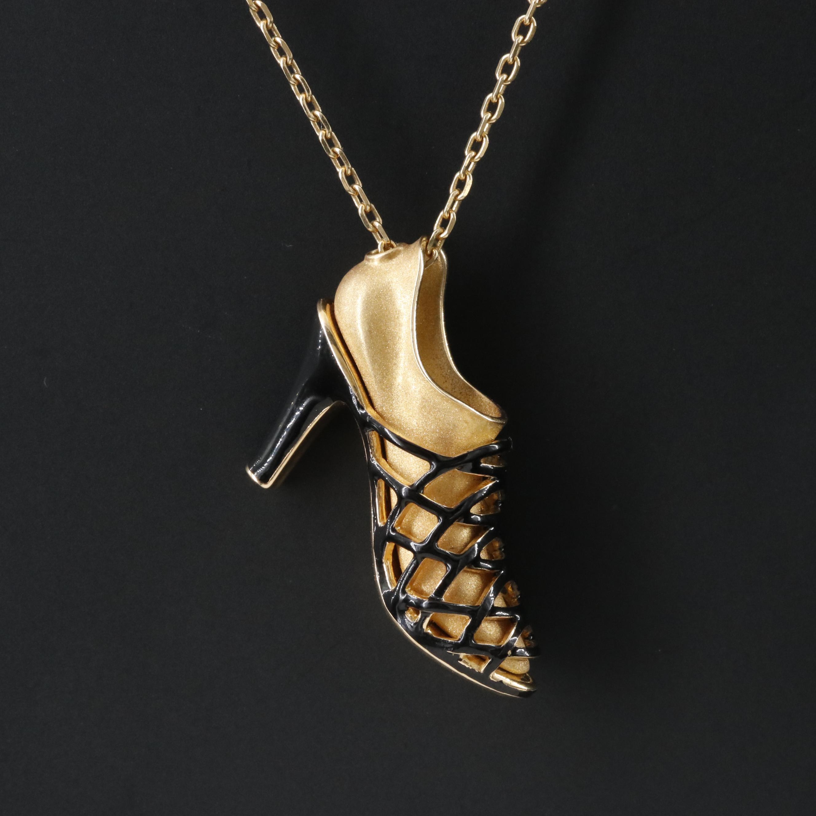 Salvatore Ferragamo Kimo 1951 18K Enamel High Heel Shoe Necklace