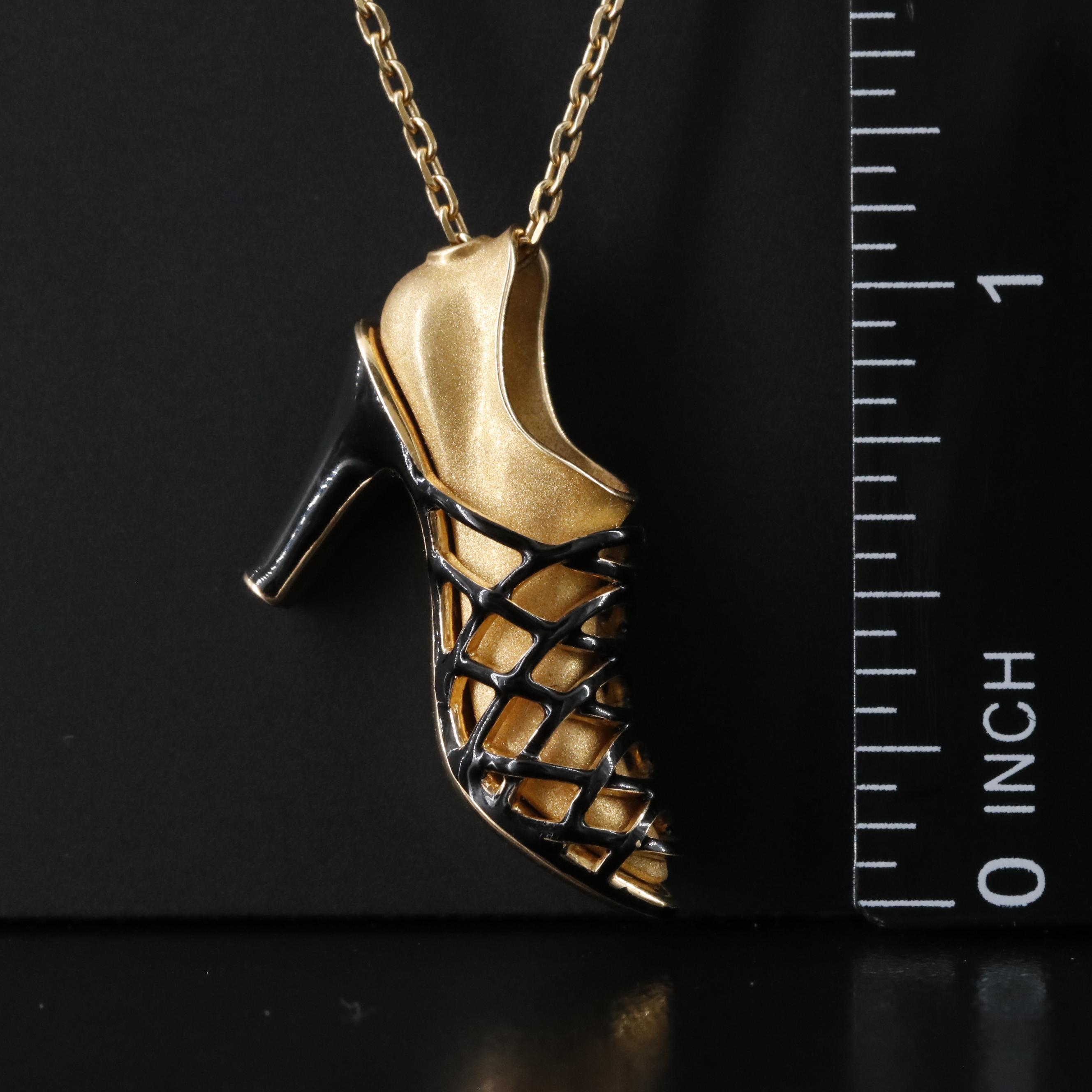 Salvatore Ferragamo Kimo 1951 18K Enamel High Heel Shoe Necklace