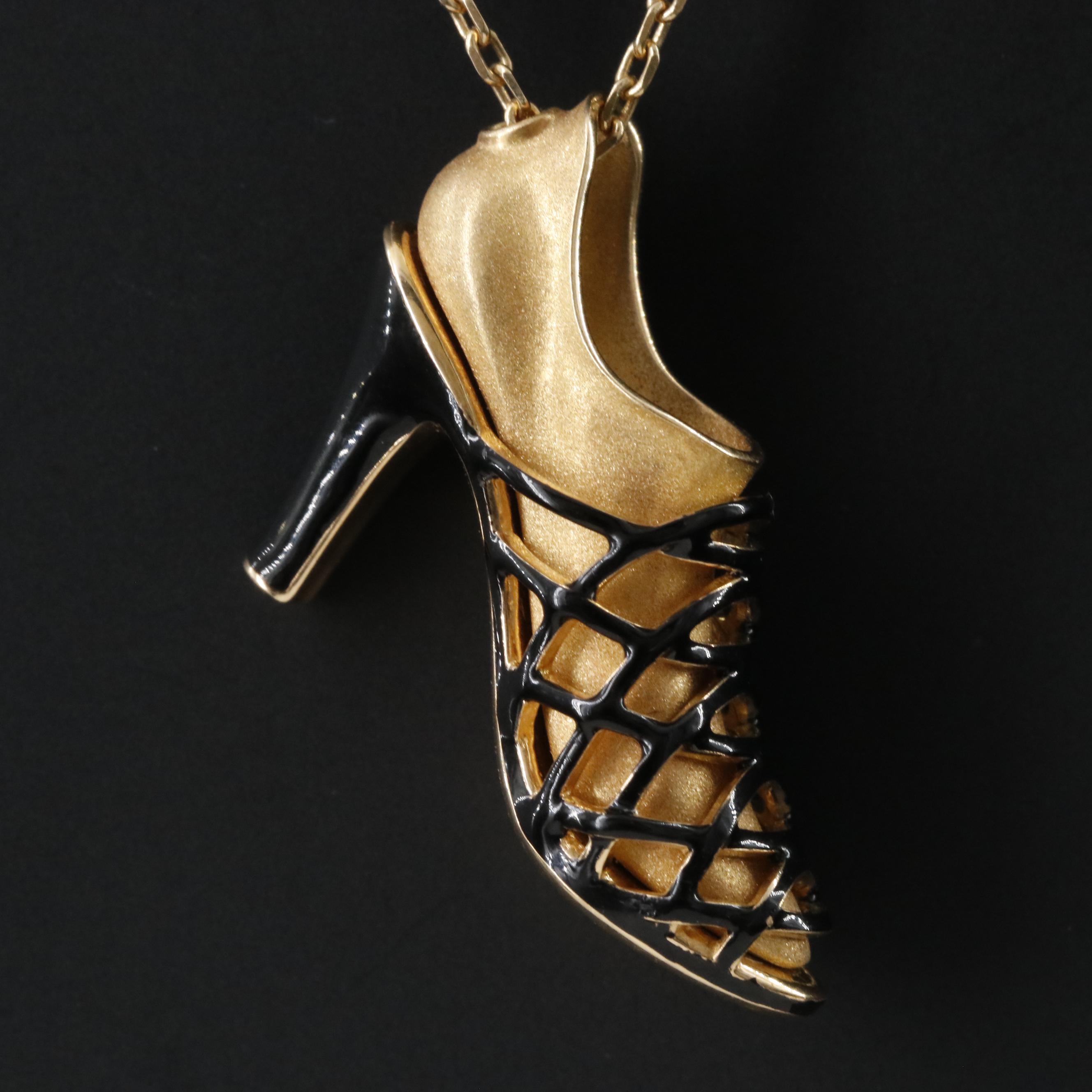 Salvatore Ferragamo Kimo 1951 18K Enamel High Heel Shoe Necklace