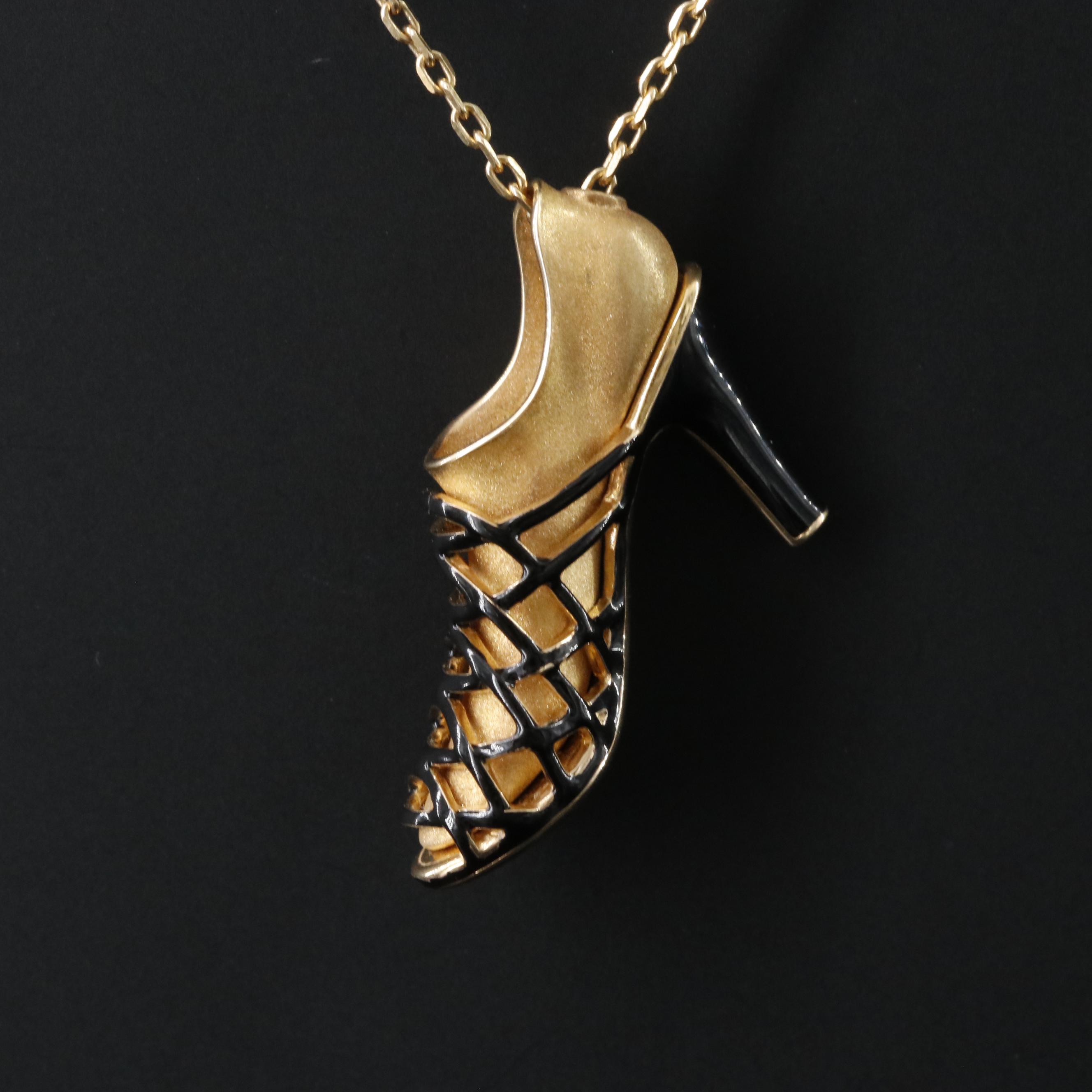 Salvatore Ferragamo Kimo 1951 18K Enamel High Heel Shoe Necklace