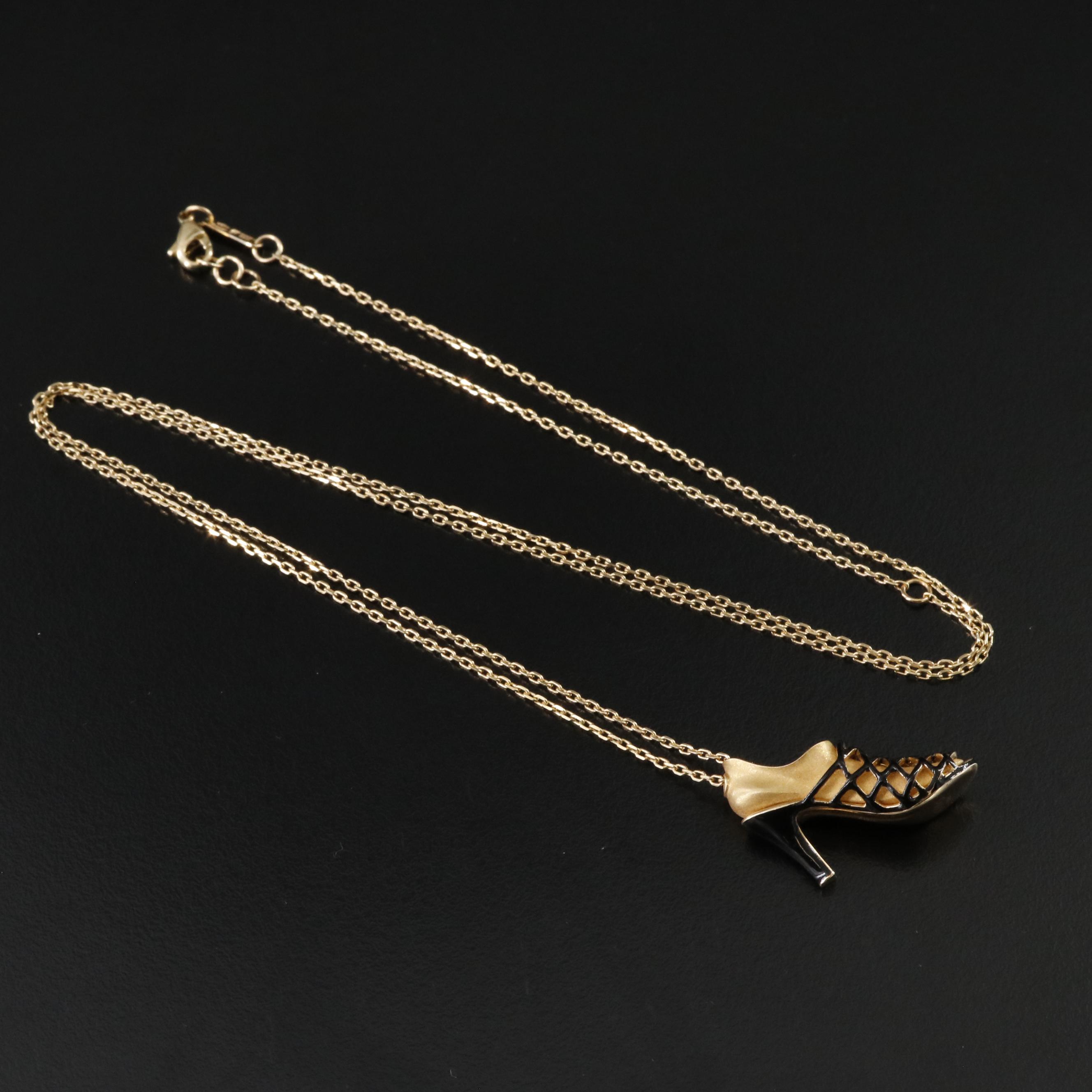Salvatore Ferragamo Kimo 1951 18K Enamel High Heel Shoe Necklace