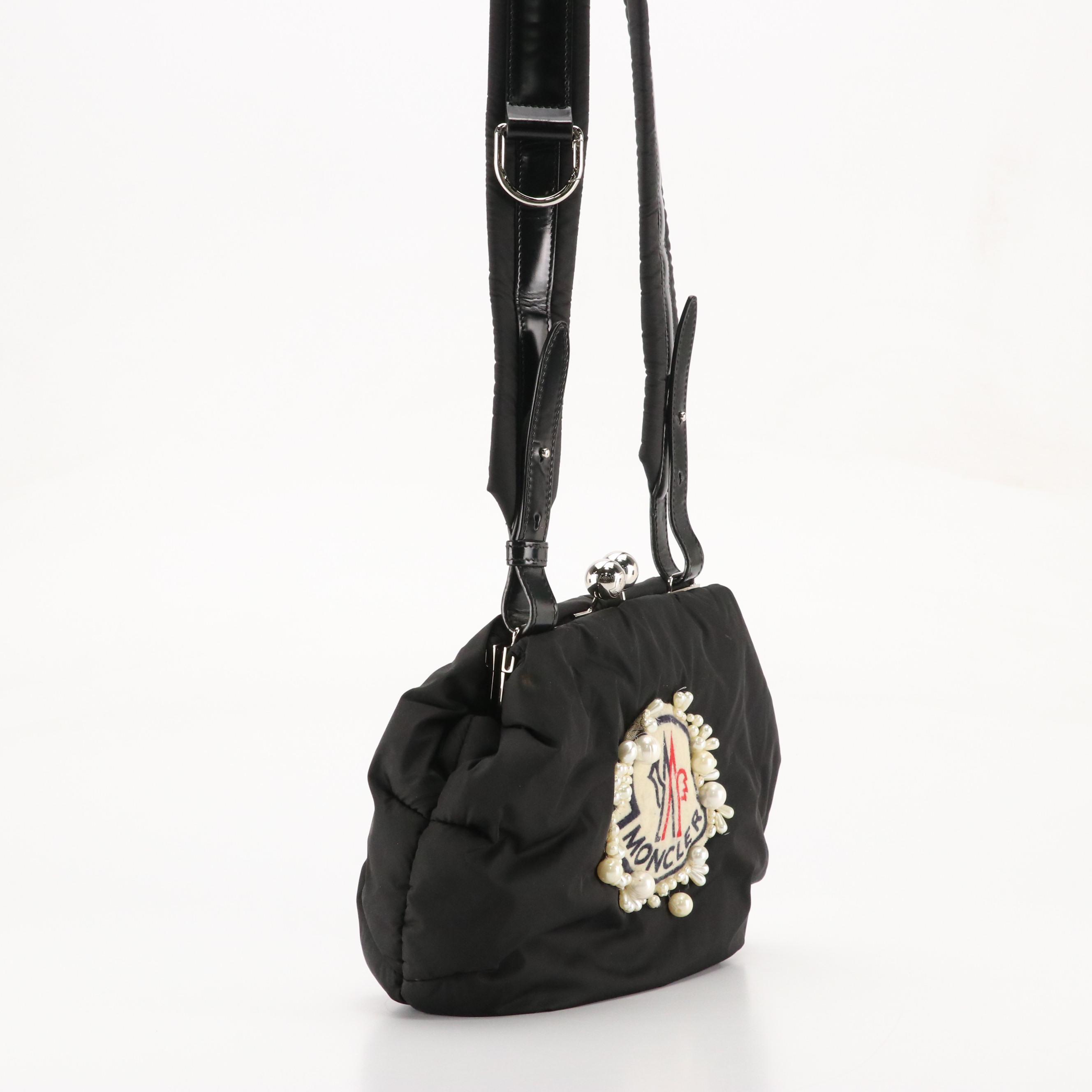 Moncler x Simone Rocha Embellished Crossbody Frame Bag in Black Nylon & Leather