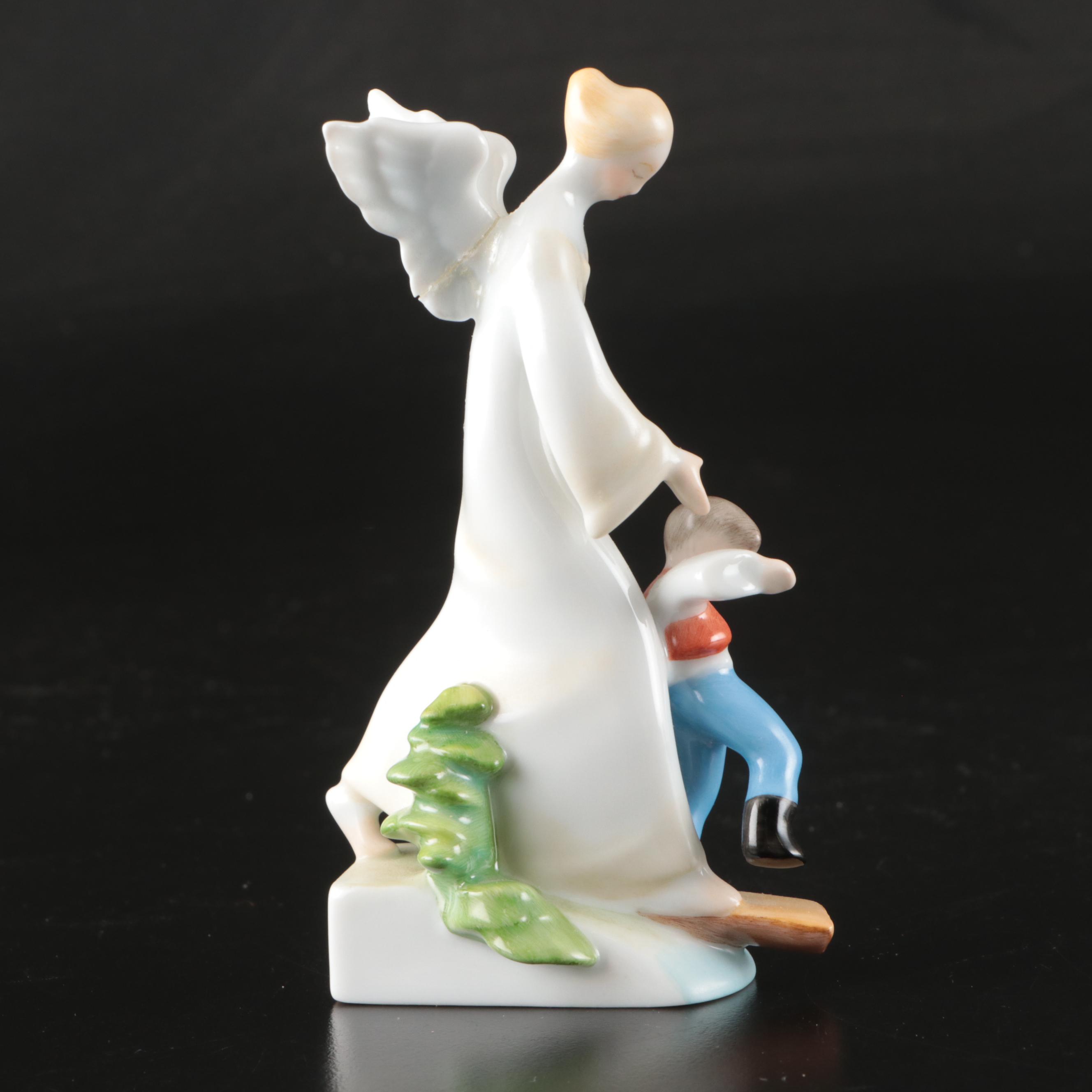 Herend Porcelain Guardian Angel Figurine with Nativity Trinket Box