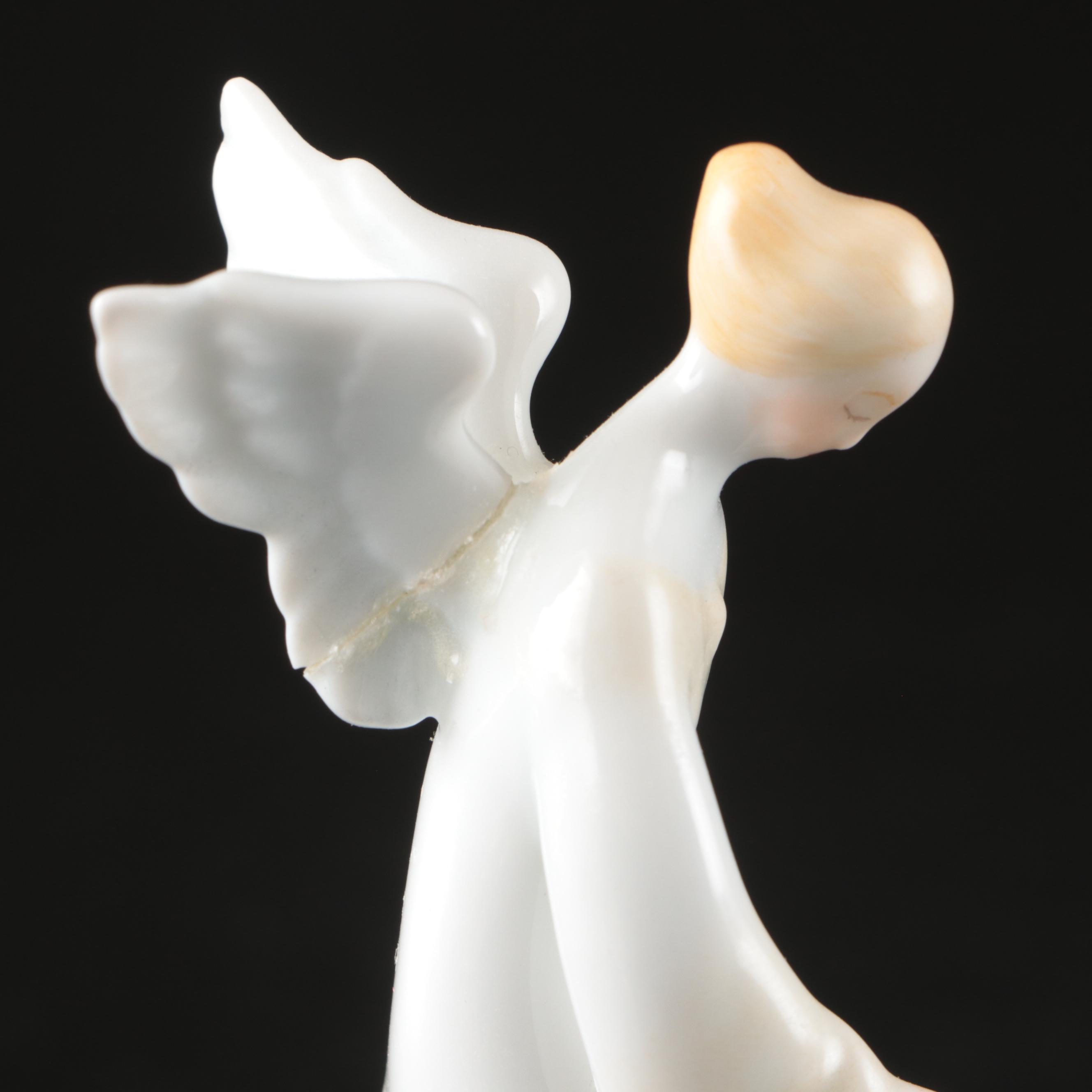 Herend Porcelain Guardian Angel Figurine with Nativity Trinket Box