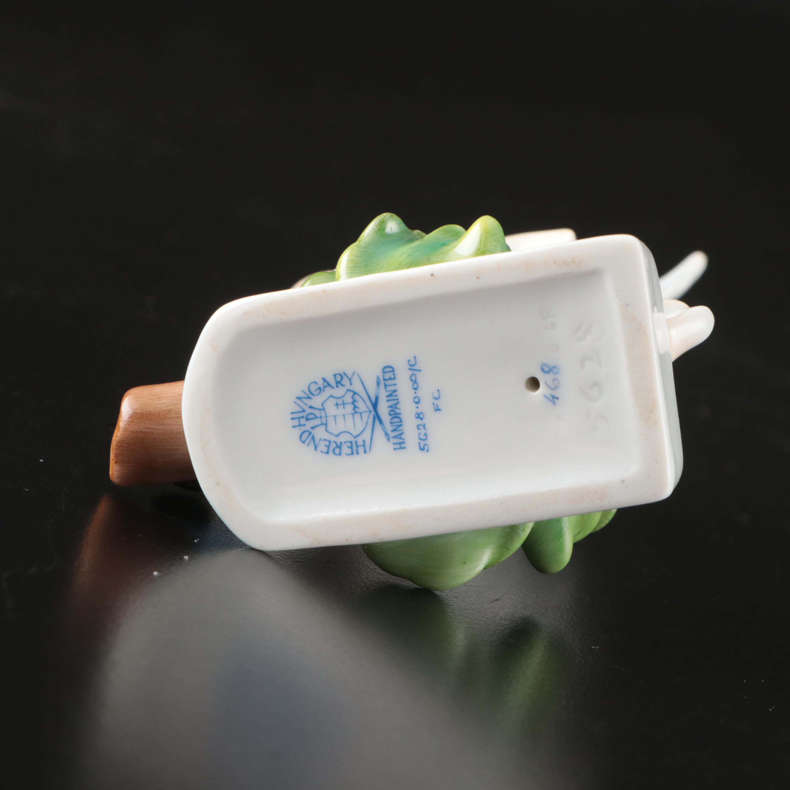 Herend Porcelain Guardian Angel Figurine with Nativity Trinket Box