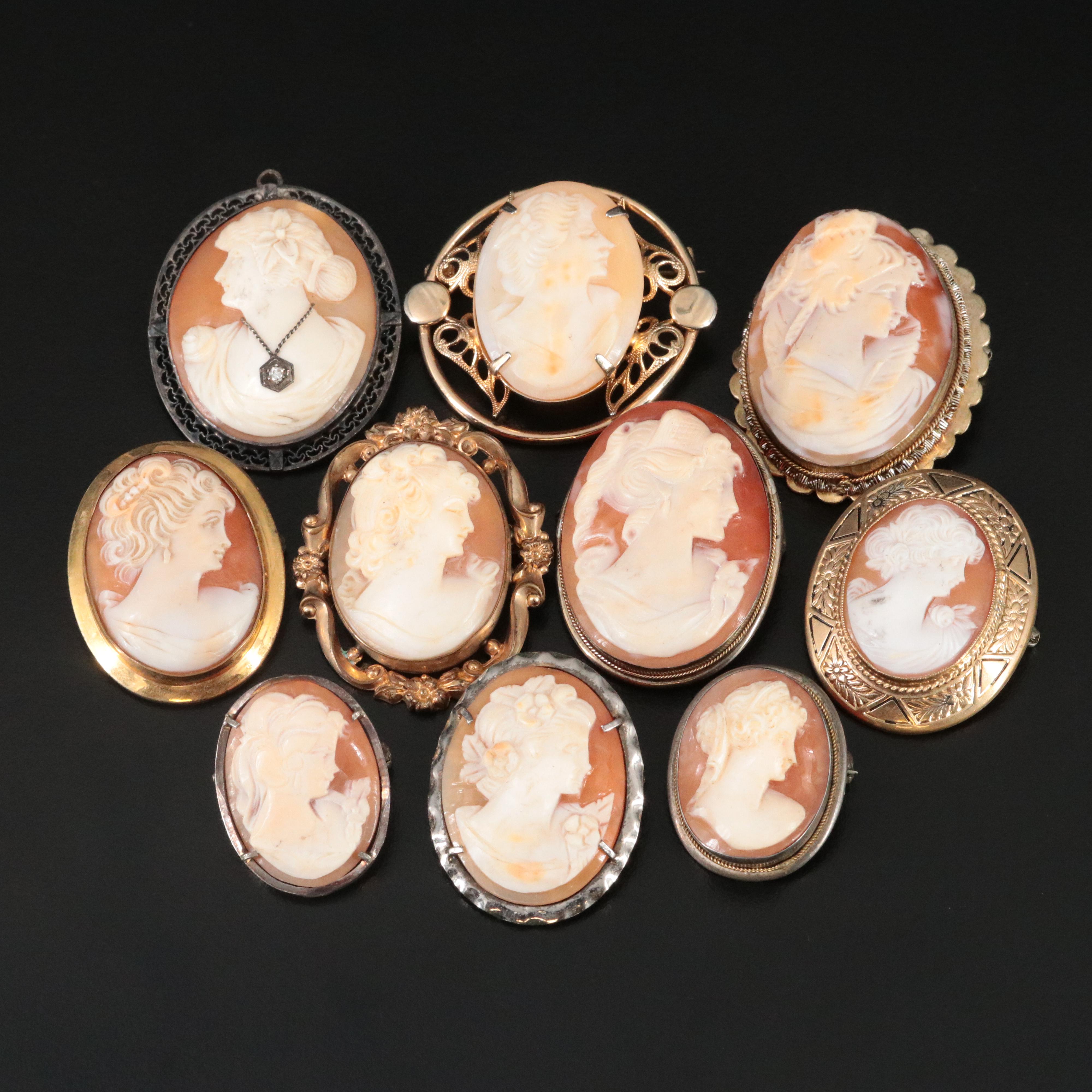 Vintage Shell Cameo Brooch and Converter Brooch  Collection