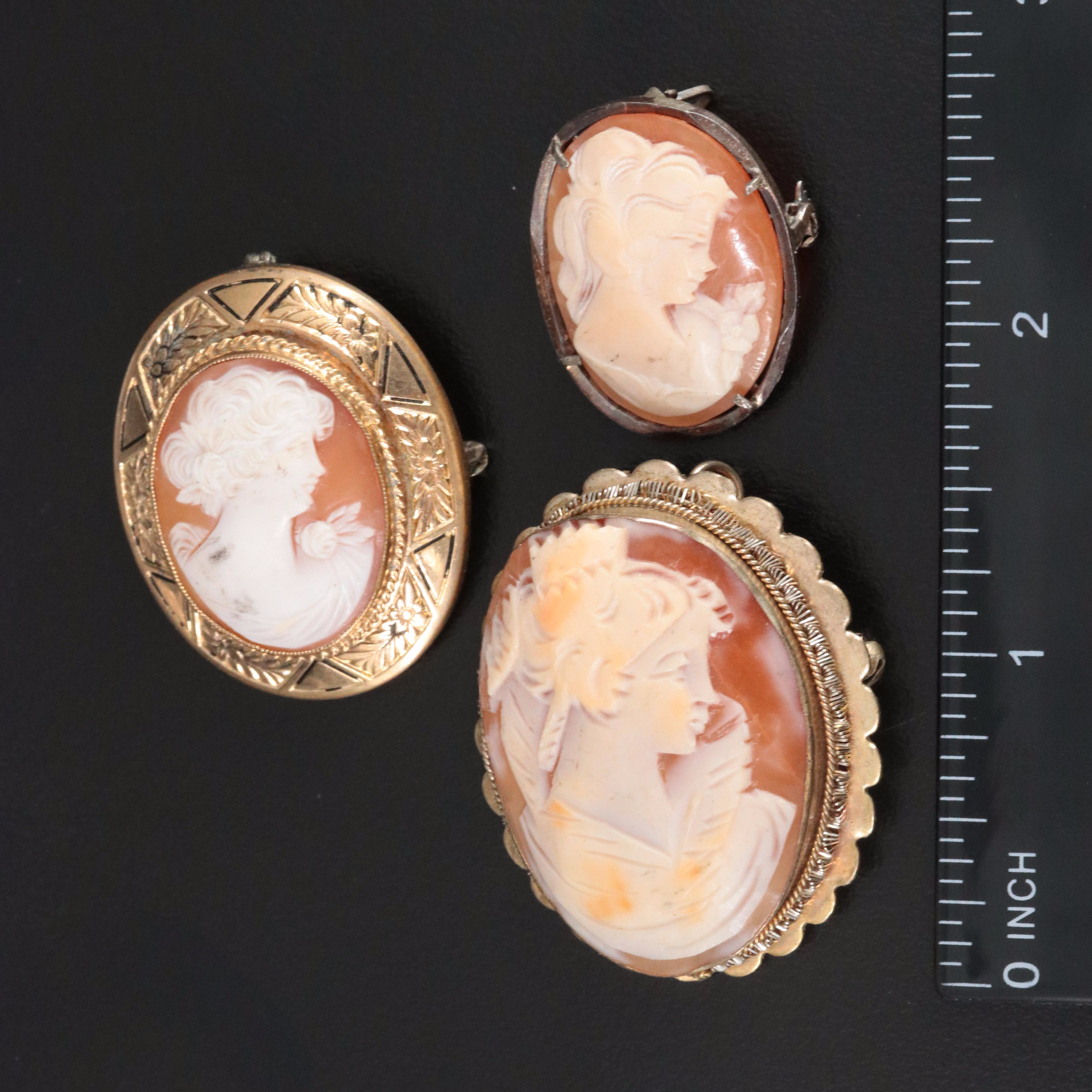 Vintage Shell Cameo Brooch and Converter Brooch  Collection