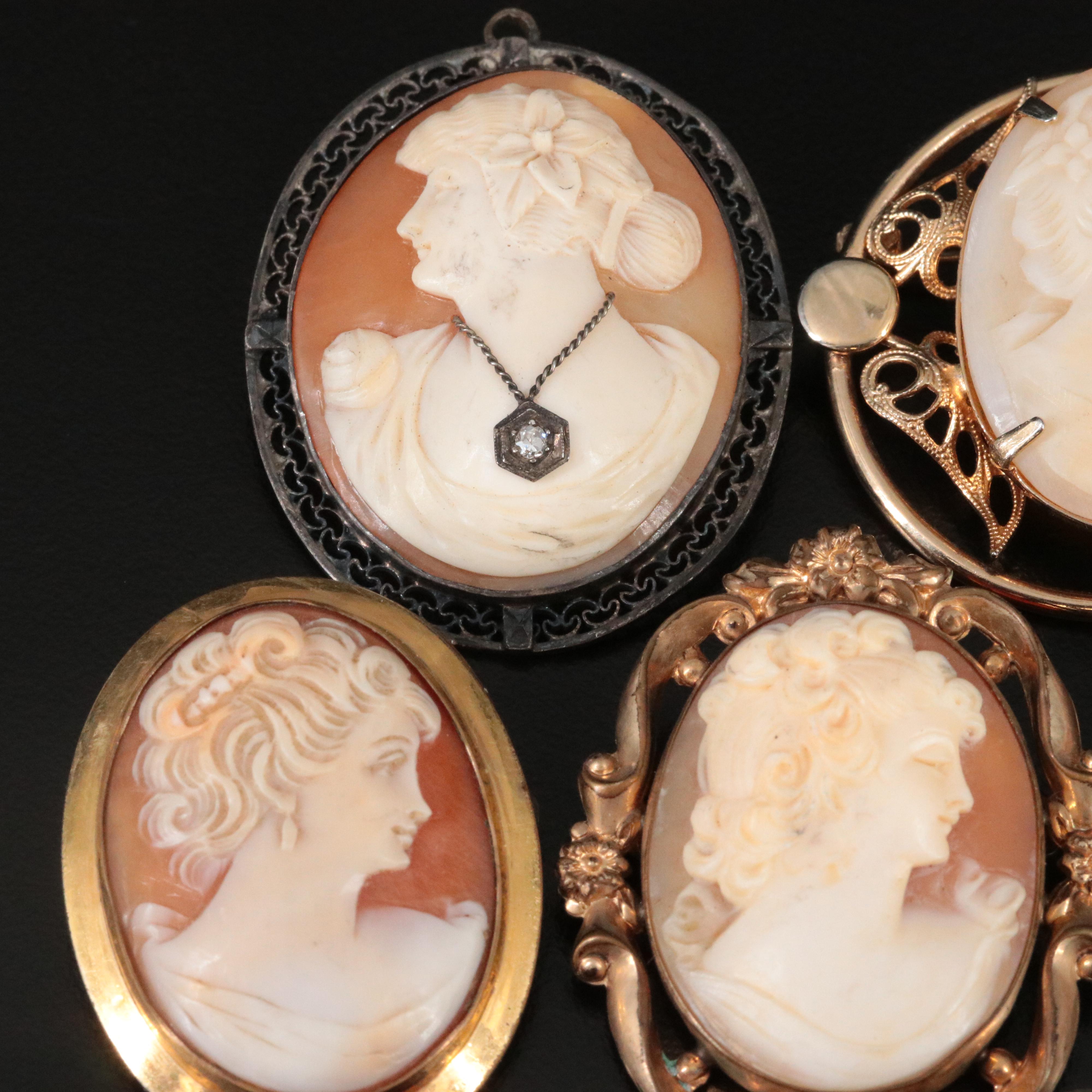 Vintage Shell Cameo Brooch and Converter Brooch  Collection
