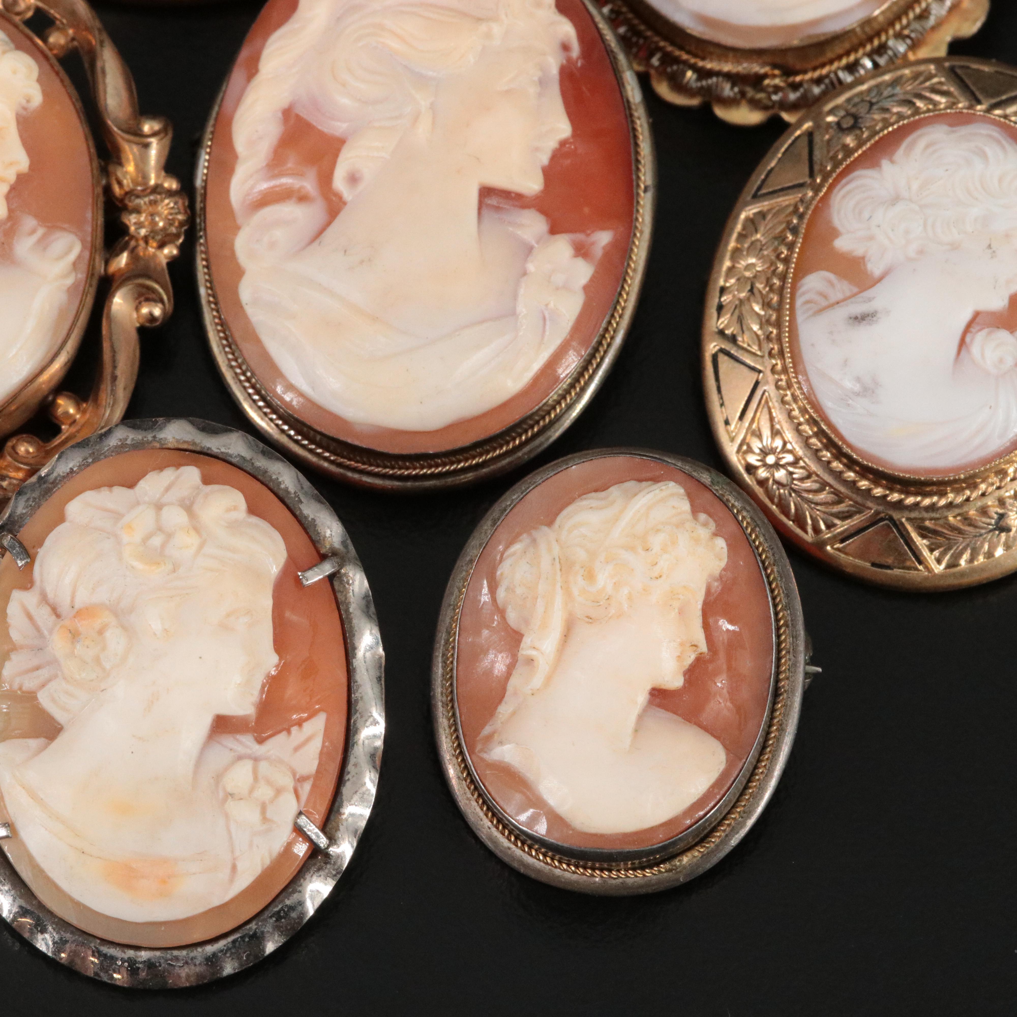 Vintage Shell Cameo Brooch and Converter Brooch  Collection
