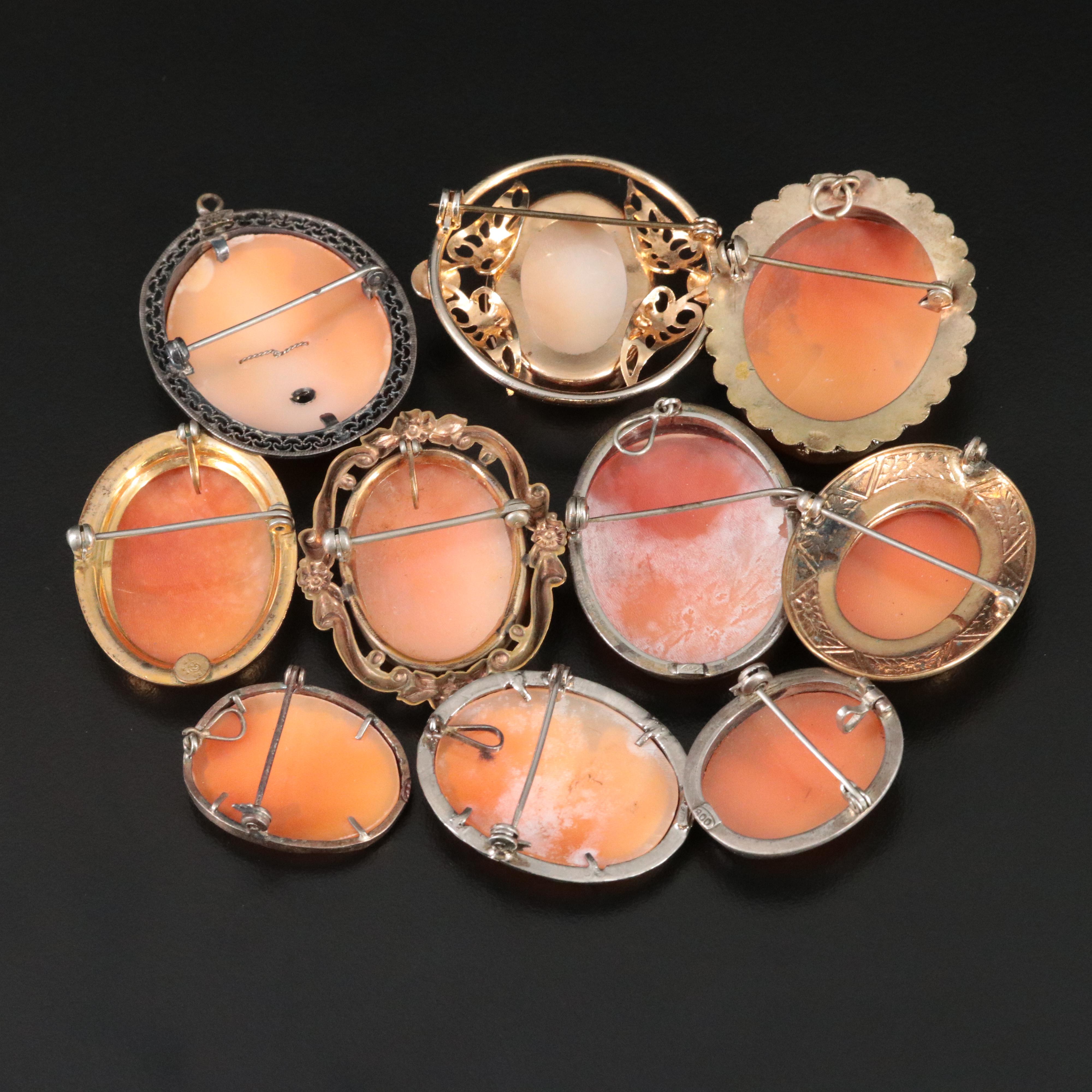 Vintage Shell Cameo Brooch and Converter Brooch  Collection