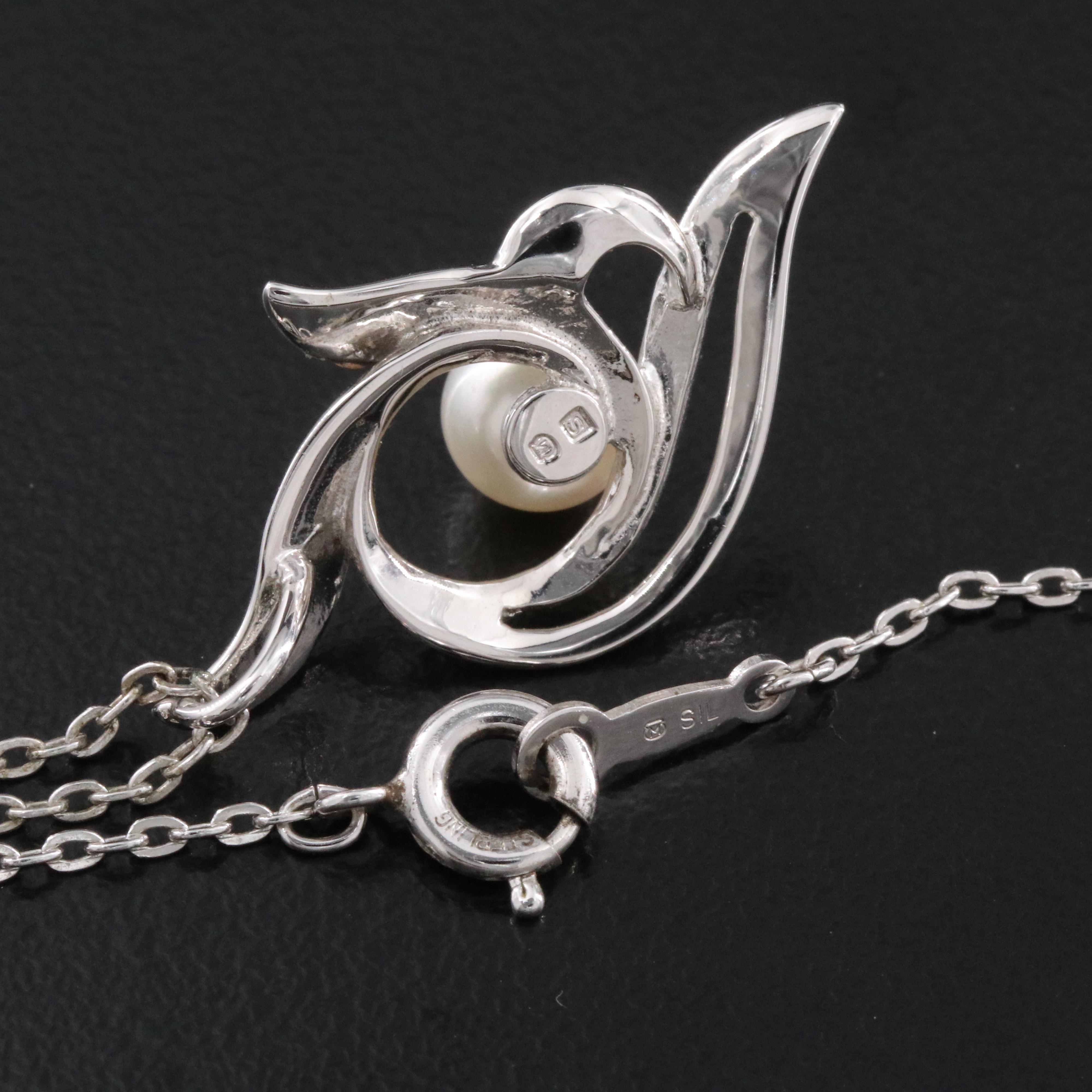 Mikimoto Sterling Pearl Pendant Necklace